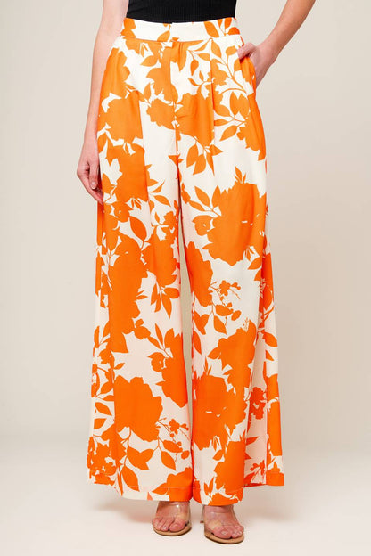 Time For Orange Tea Woven Pants With Wide-Leg Design