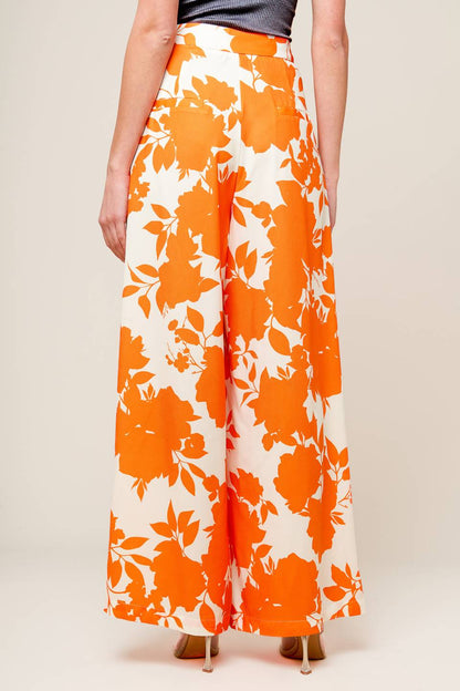 Time For Orange Tea Woven Pants With Wide-Leg Design