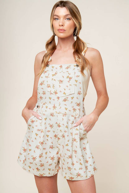 Invite Only Off White Woven Romper Floral Print Design