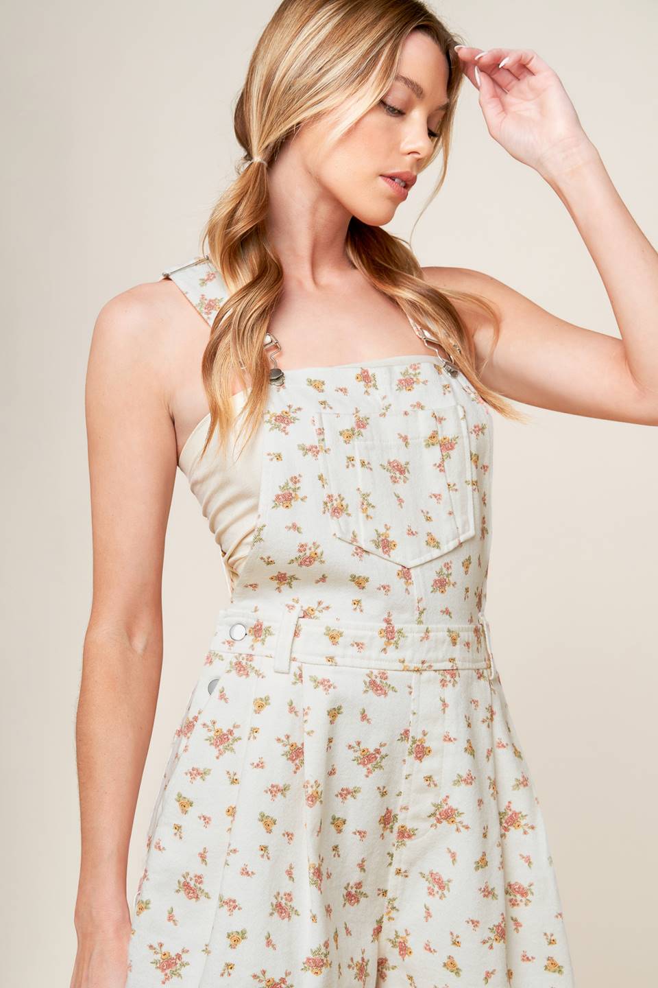 Invite Only Off White Woven Romper Floral Print Design