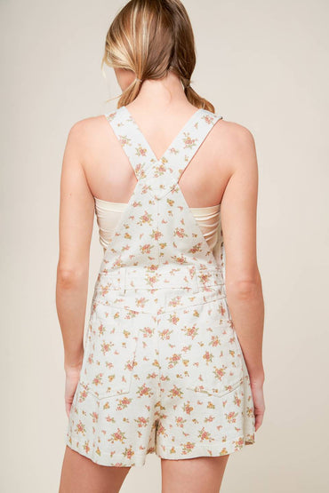 Invite Only Off White Woven Romper Floral Print Design