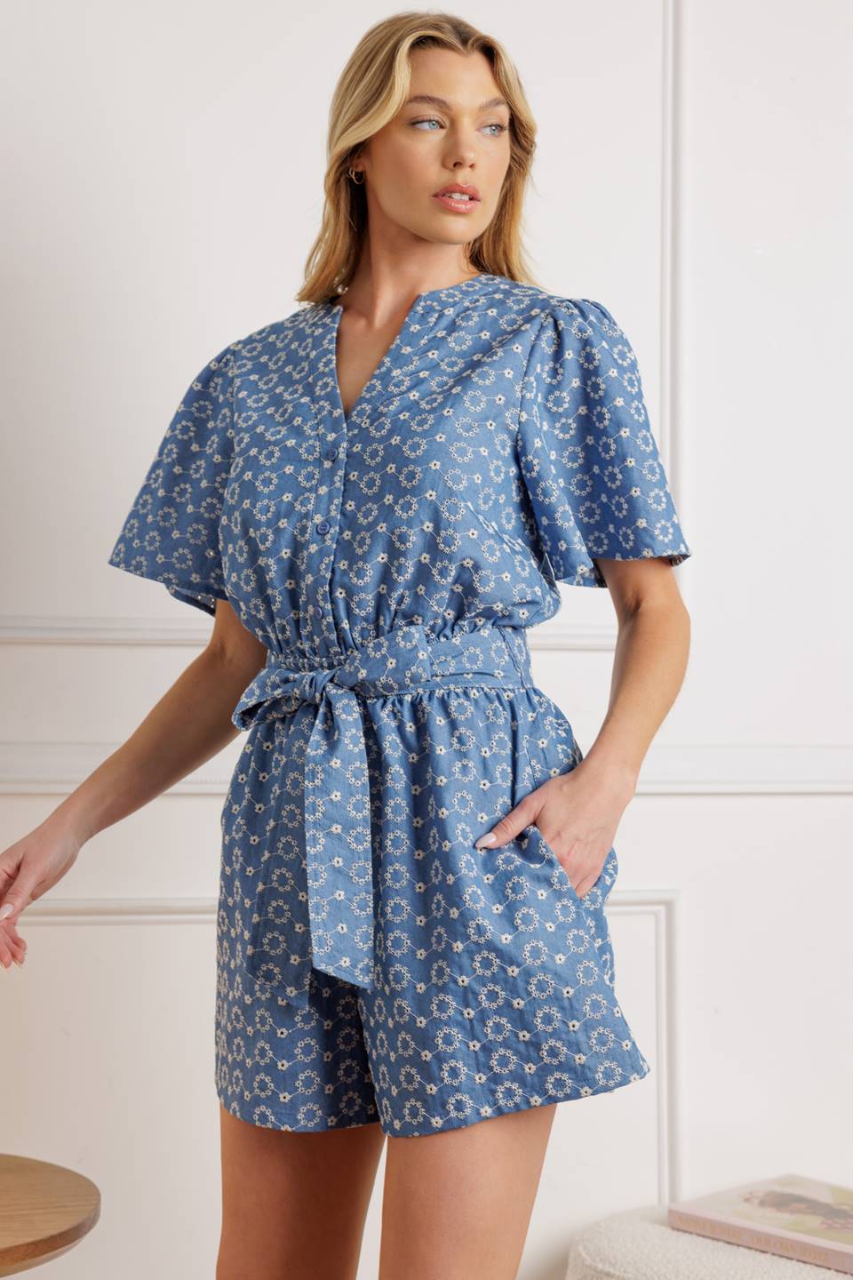 RISING PETALS WOVEN ROMPER Flying Tomato