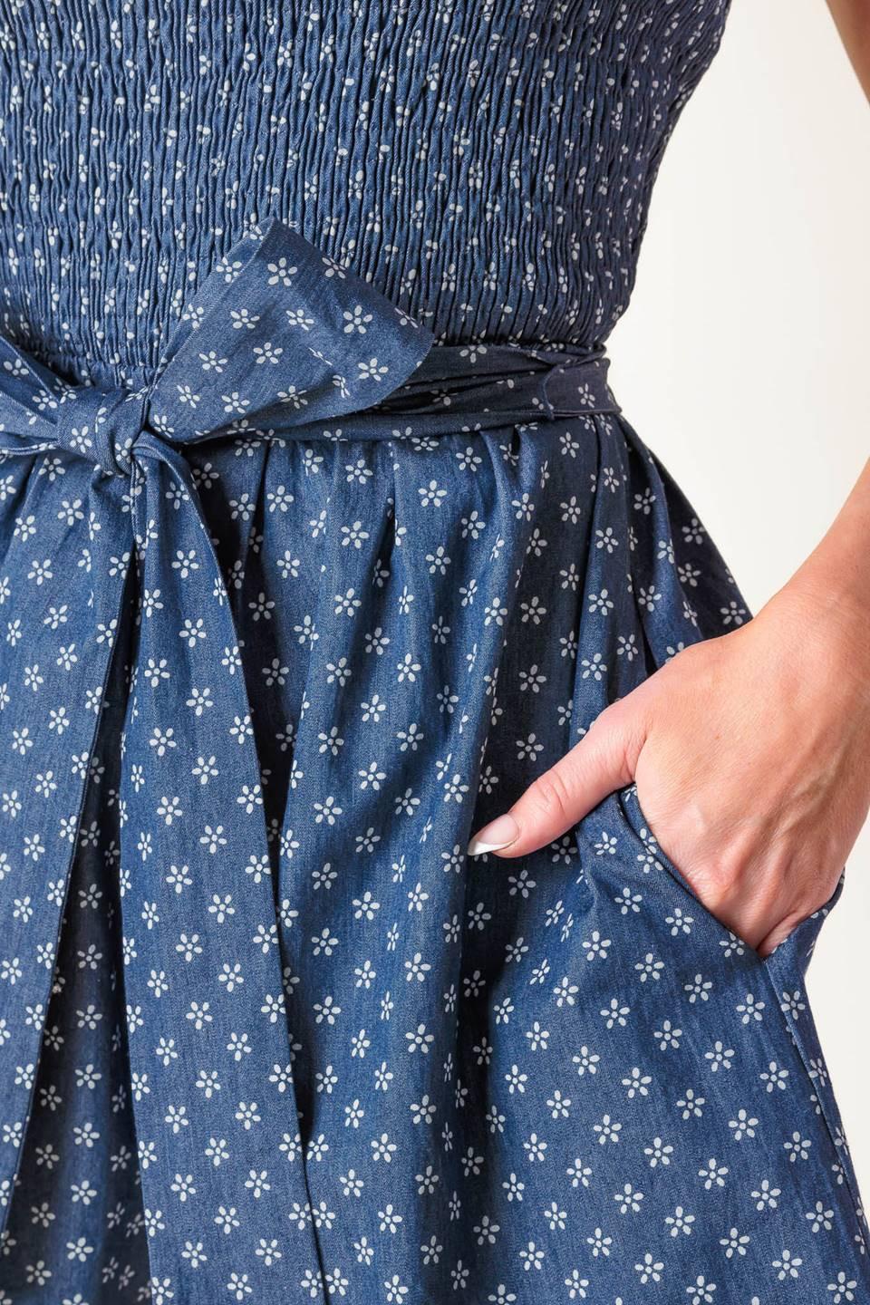 Flying Tomato Full Focus denim woven romper, styled for a chic, versatile look, perfect for various occasions.