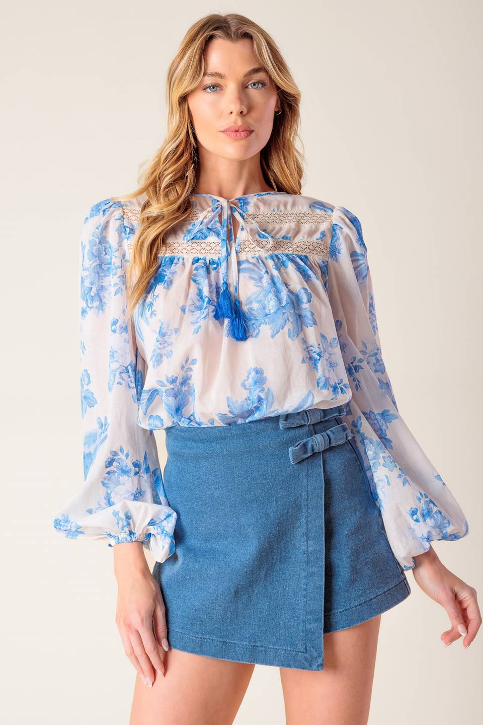 Distant Echoes Denim Skort with Bow Detail and Zipper