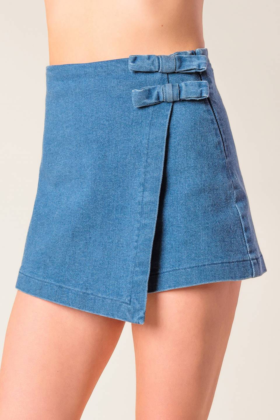 Distant Echoes Denim Skort with Bow Detail and Zipper