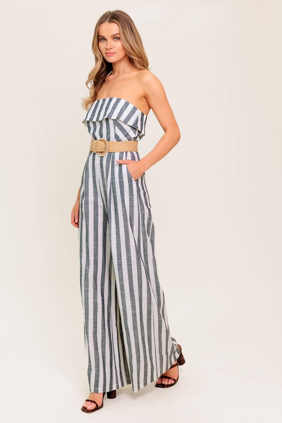 Flying Tomato URBAN SOUL WOVEN JUMPSUIT styled for a casual outing, demonstrating its versatility and effortless fashion.