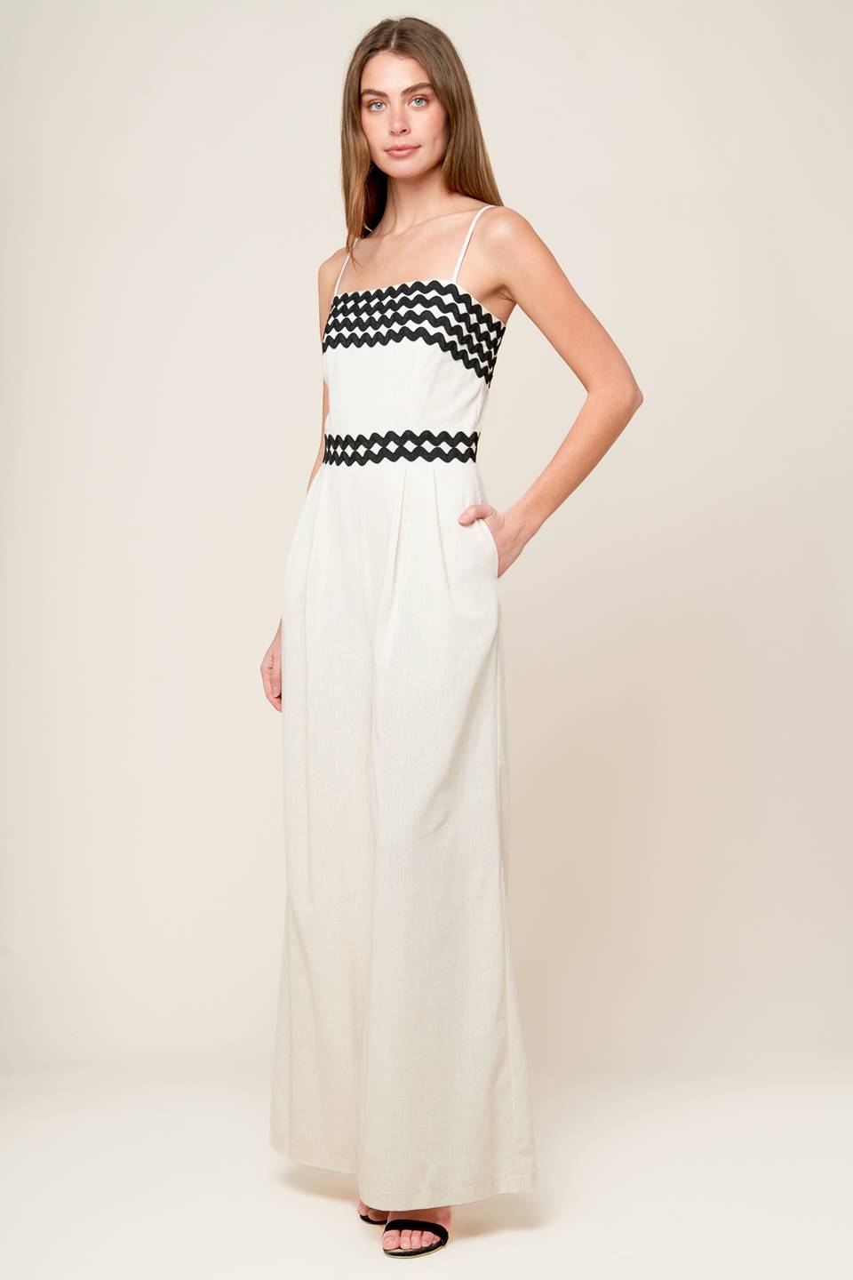 MEET AT THE PIER CREAM WOVEN JUMPSUIT Flying Tomato