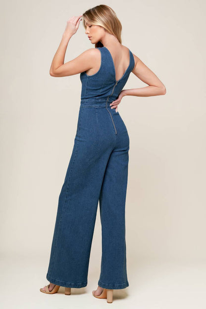 WHERE THE NIGHT MEDIUM INDIGO DENIM JUMPSUIT