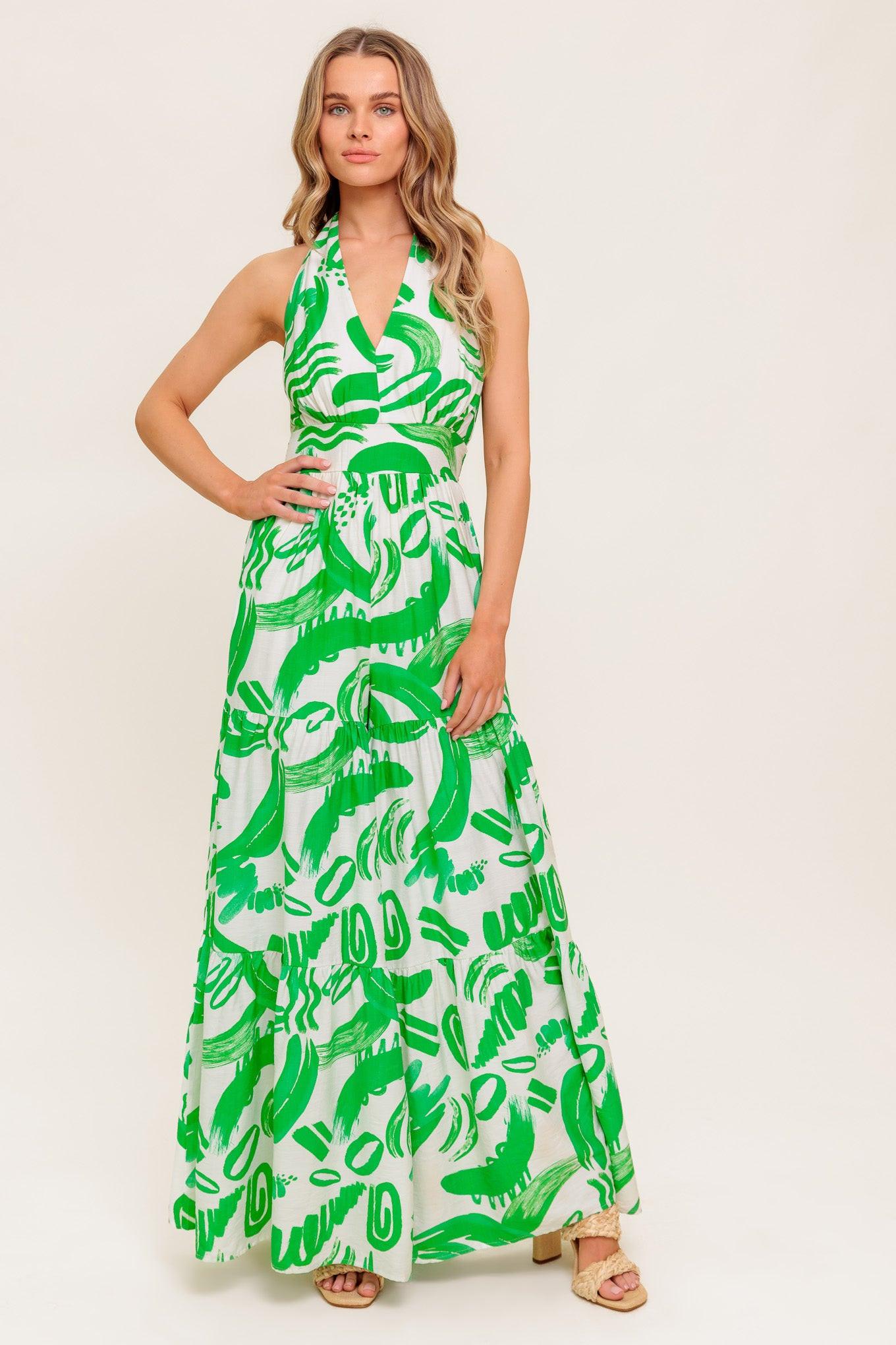 Flying Tomato GARDEN WHISPER GREEN WOVEN JUMPSUIT, full front view. This elegant women's woven jumpsuit offers comfortable, q