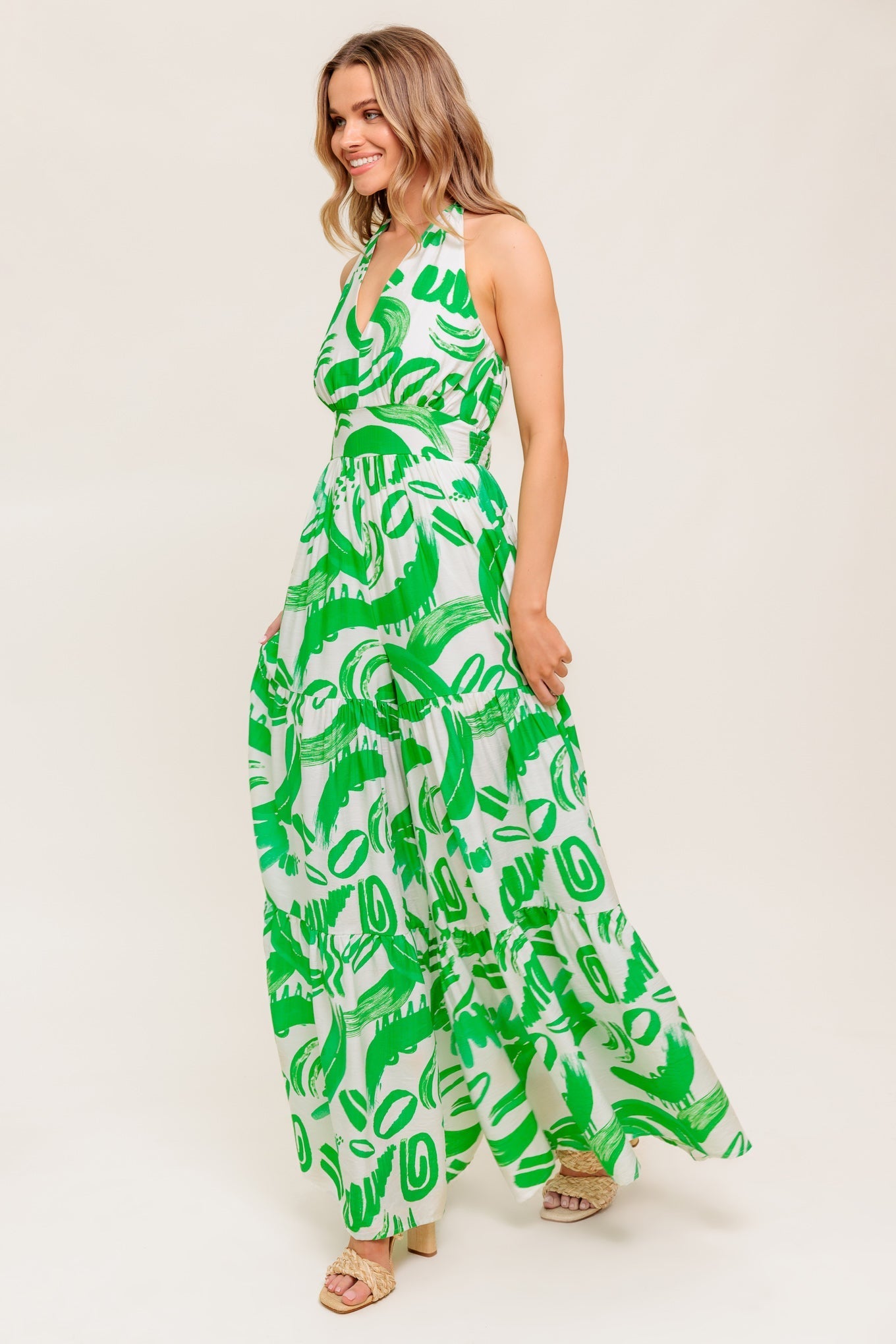 GARDEN WHISPER GREEN WOVEN JUMPSUIT Flying Tomato