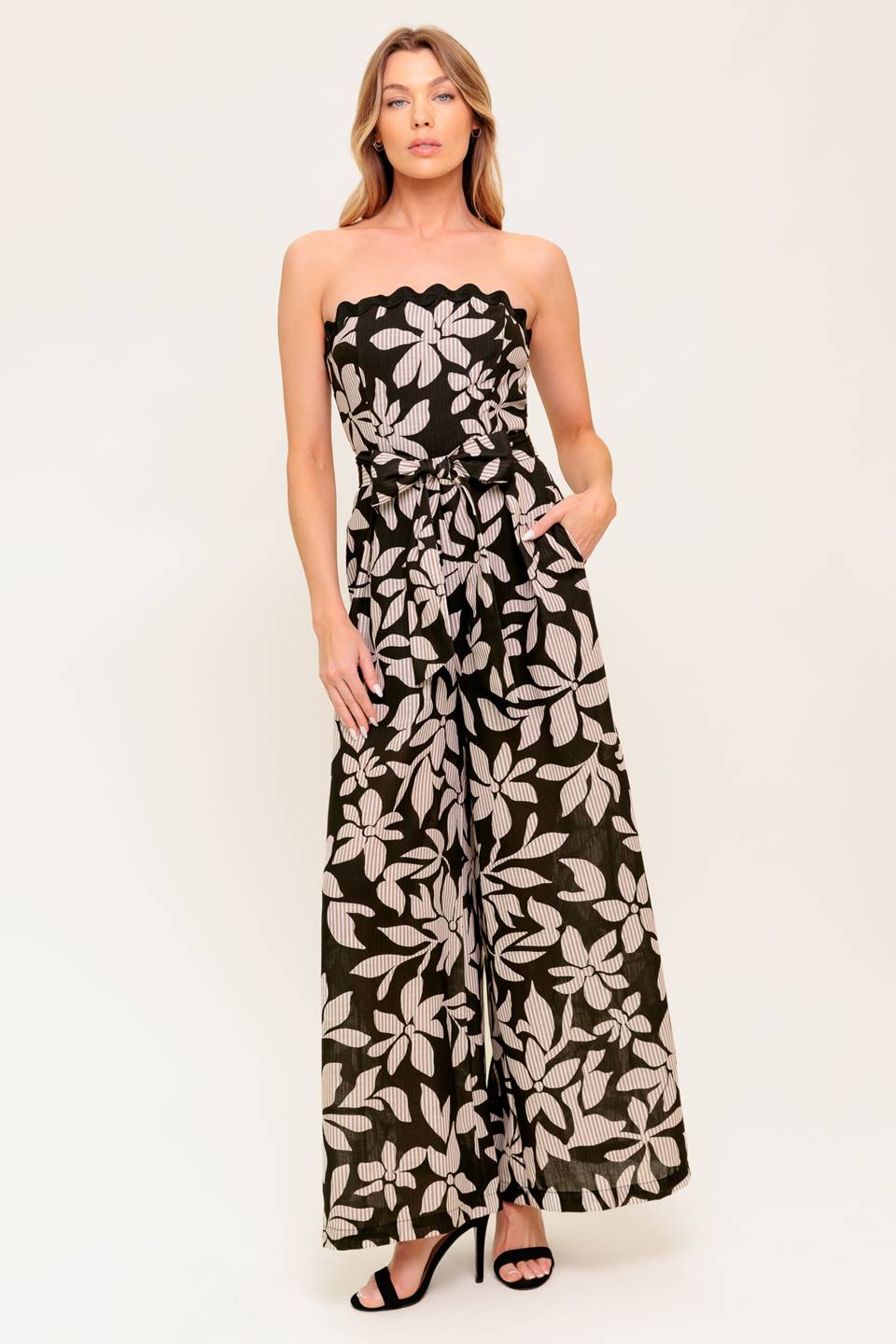 DREAMY ELEGANCE BLACK WOVEN JUMPSUIT Flying Tomato