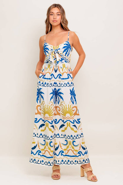 VACAY GLOW IVORY BLUE WOVEN JUMPSUIT