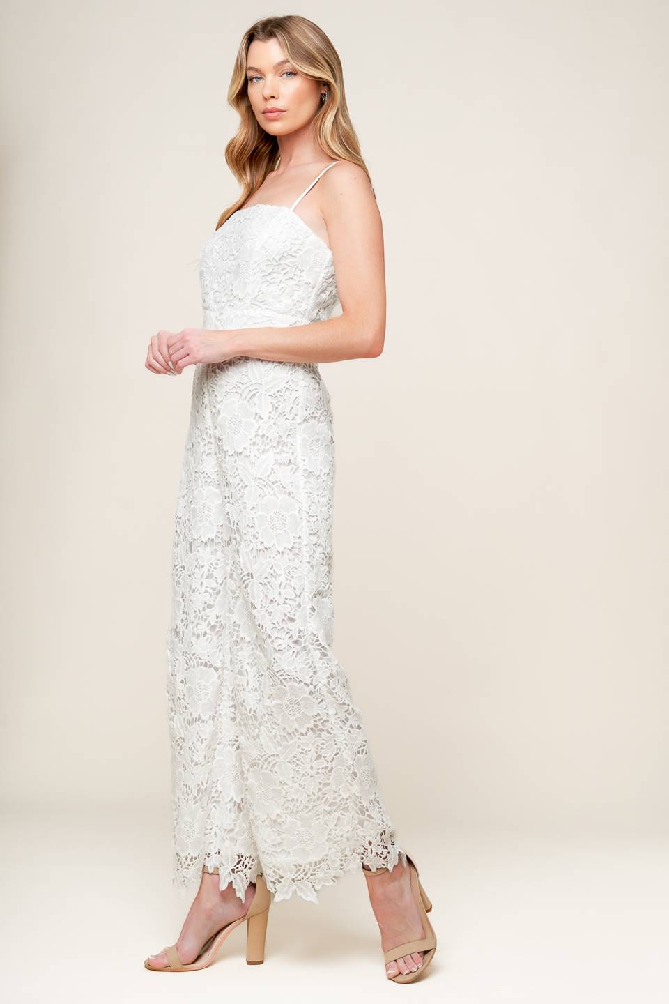JUST ENOUGH OFF WHITE WOVEN LACE JUMPSUIT Flying Tomato