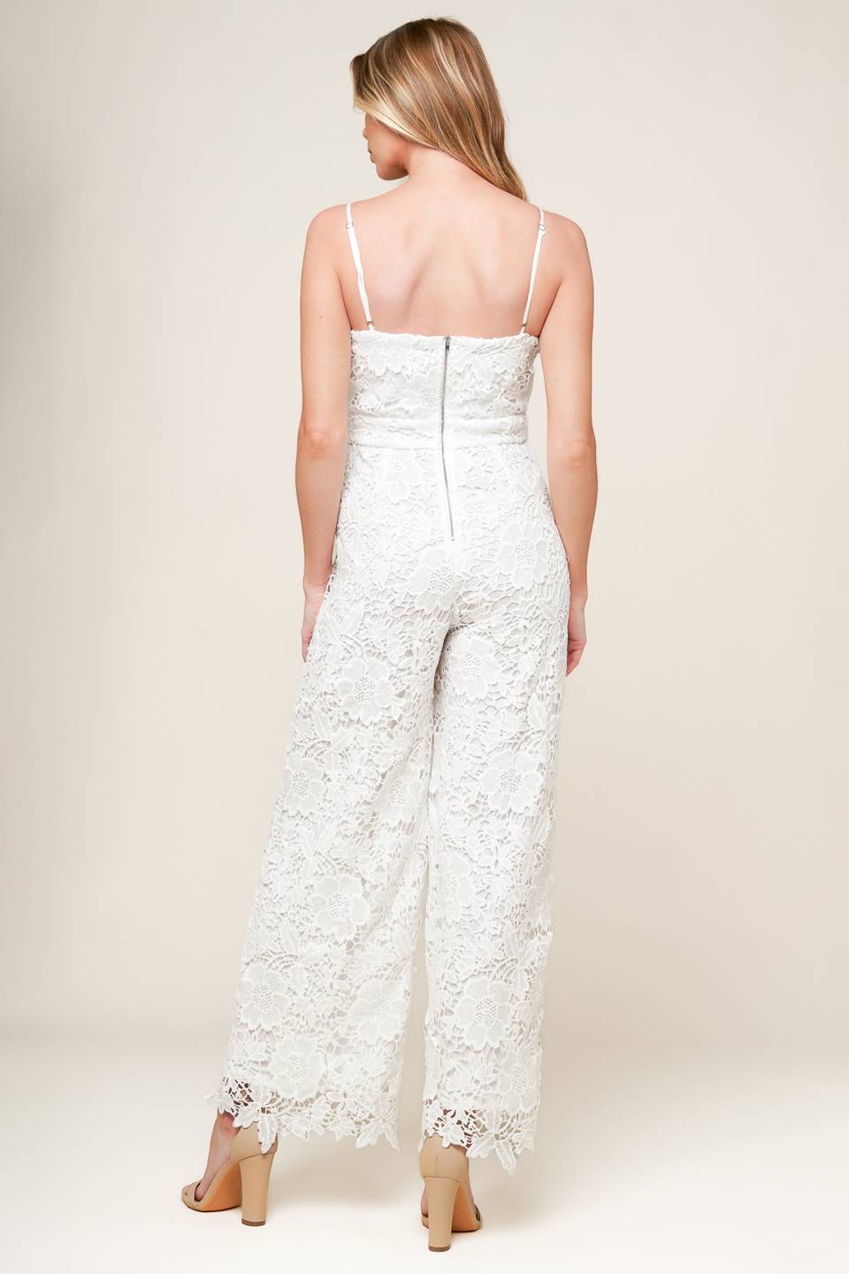 JUST ENOUGH OFF WHITE WOVEN LACE JUMPSUIT Flying Tomato