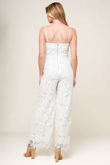 JUST ENOUGH OFF WHITE WOVEN LACE JUMPSUIT