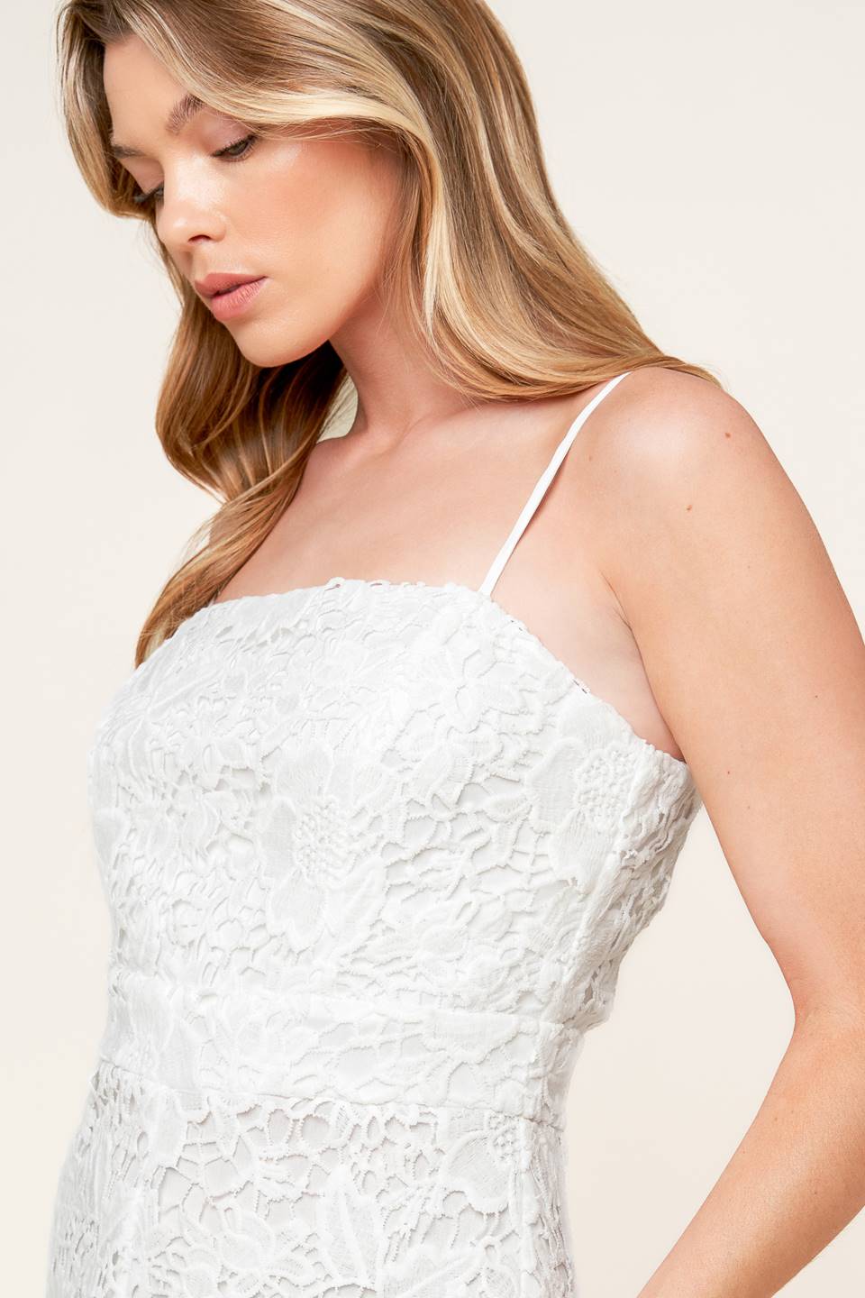 JUST ENOUGH OFF WHITE WOVEN LACE JUMPSUIT Flying Tomato
