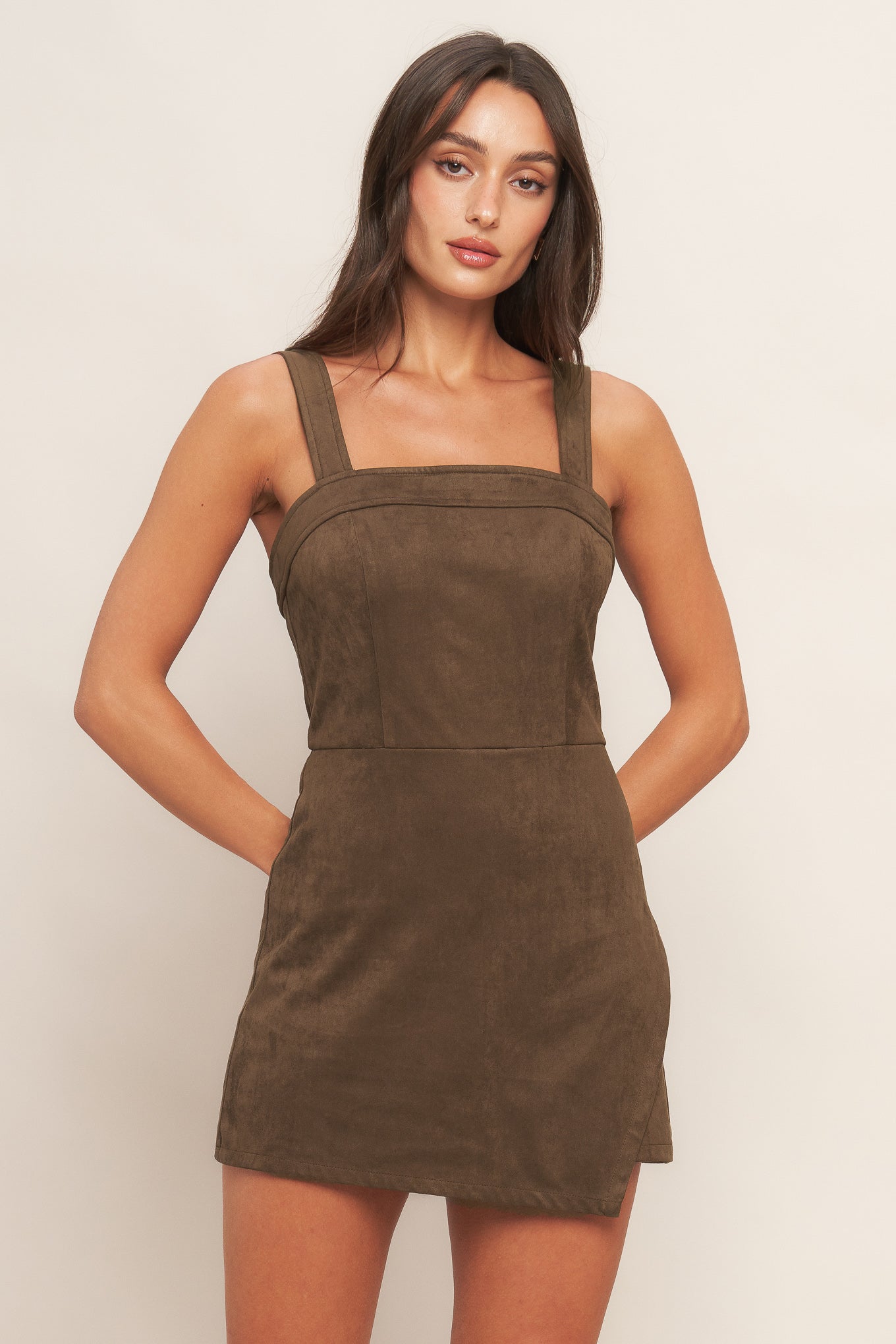 BROWN SUGAR GLOW FAUX SUEDE ROMPER Flying Tomato