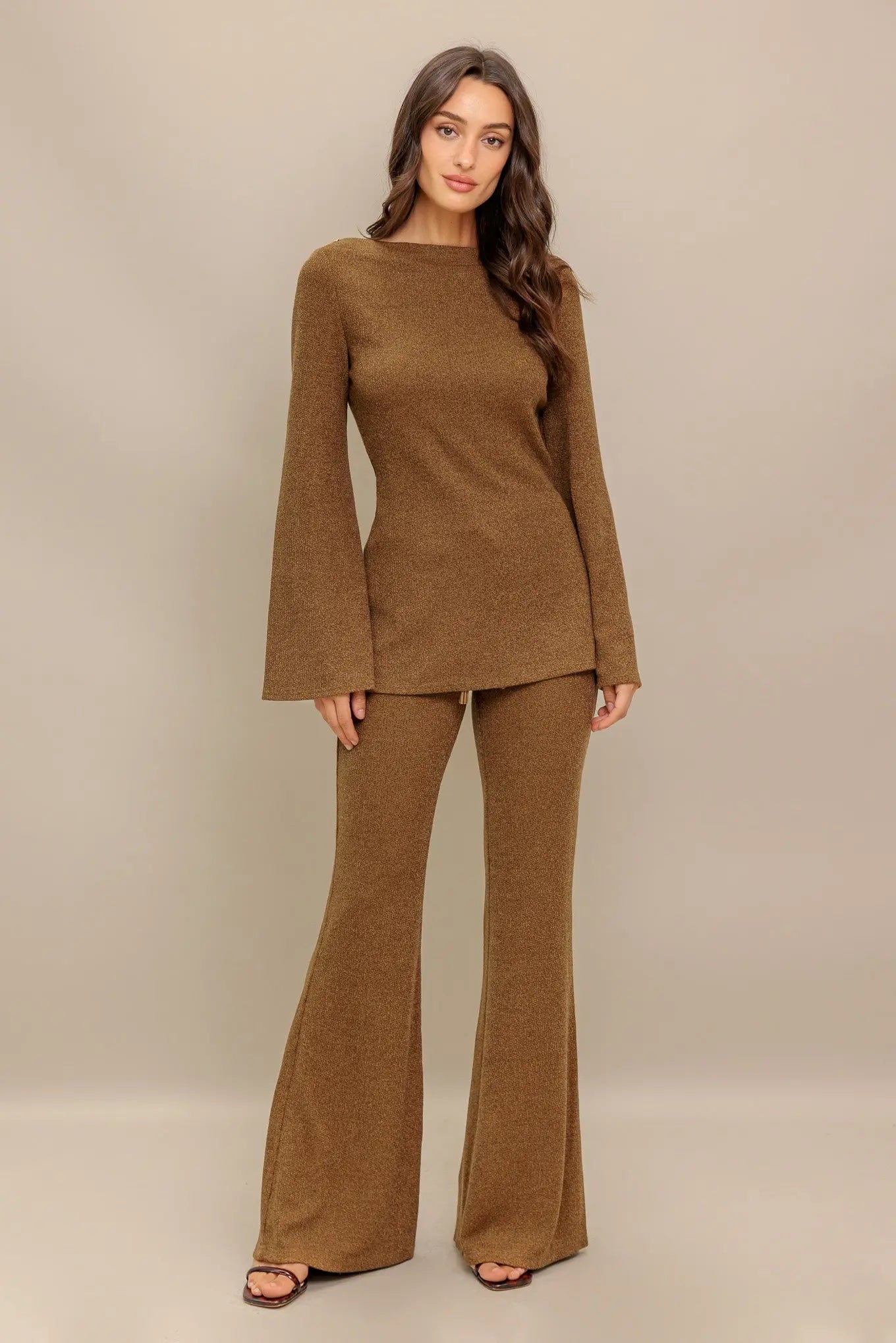 FLARE TOUCH SOLID KNIT PANTS Flying Tomato