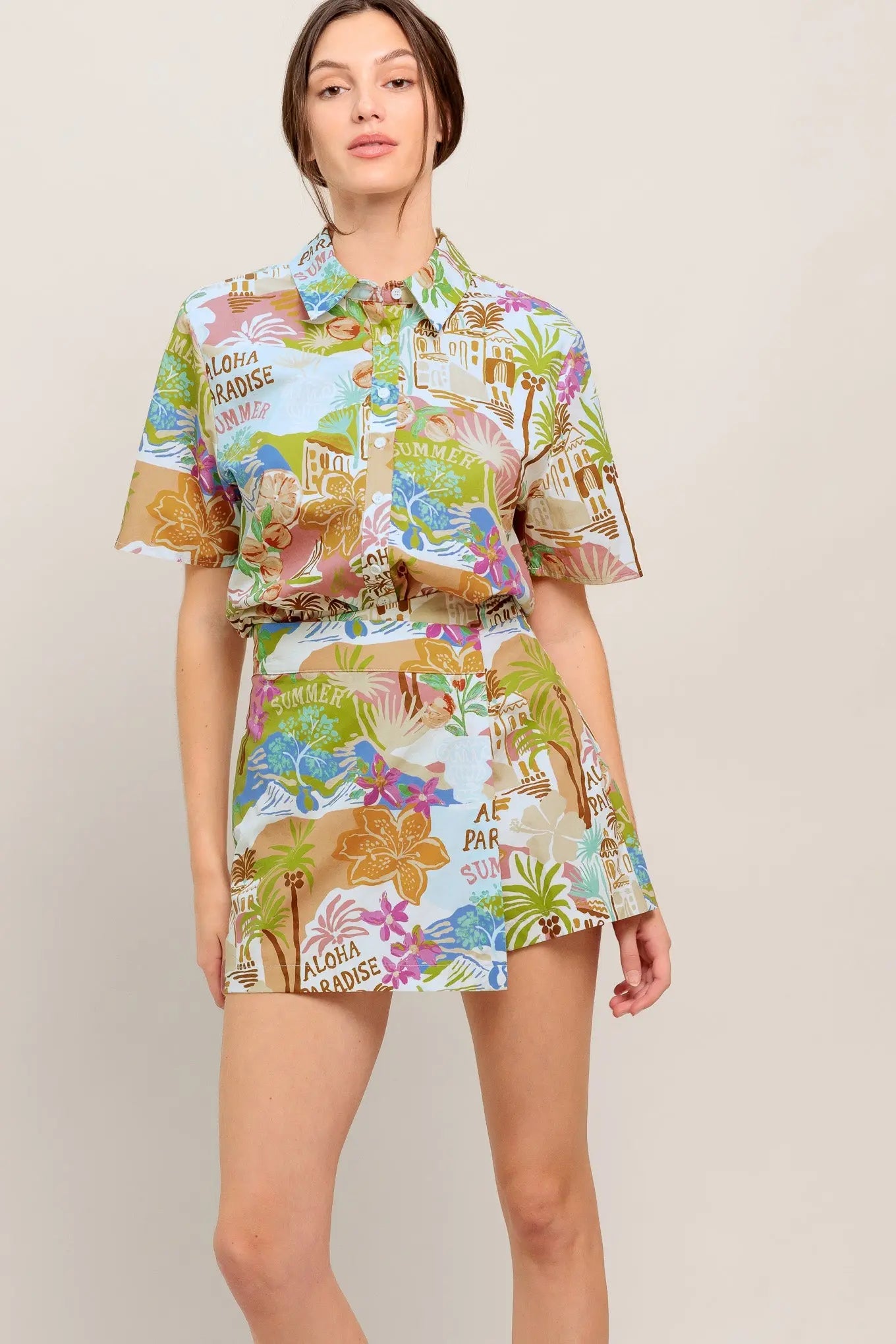 Just Add Sunshine Printed Woven Skort With Side Zipper Closure Cotton Flying Tomato