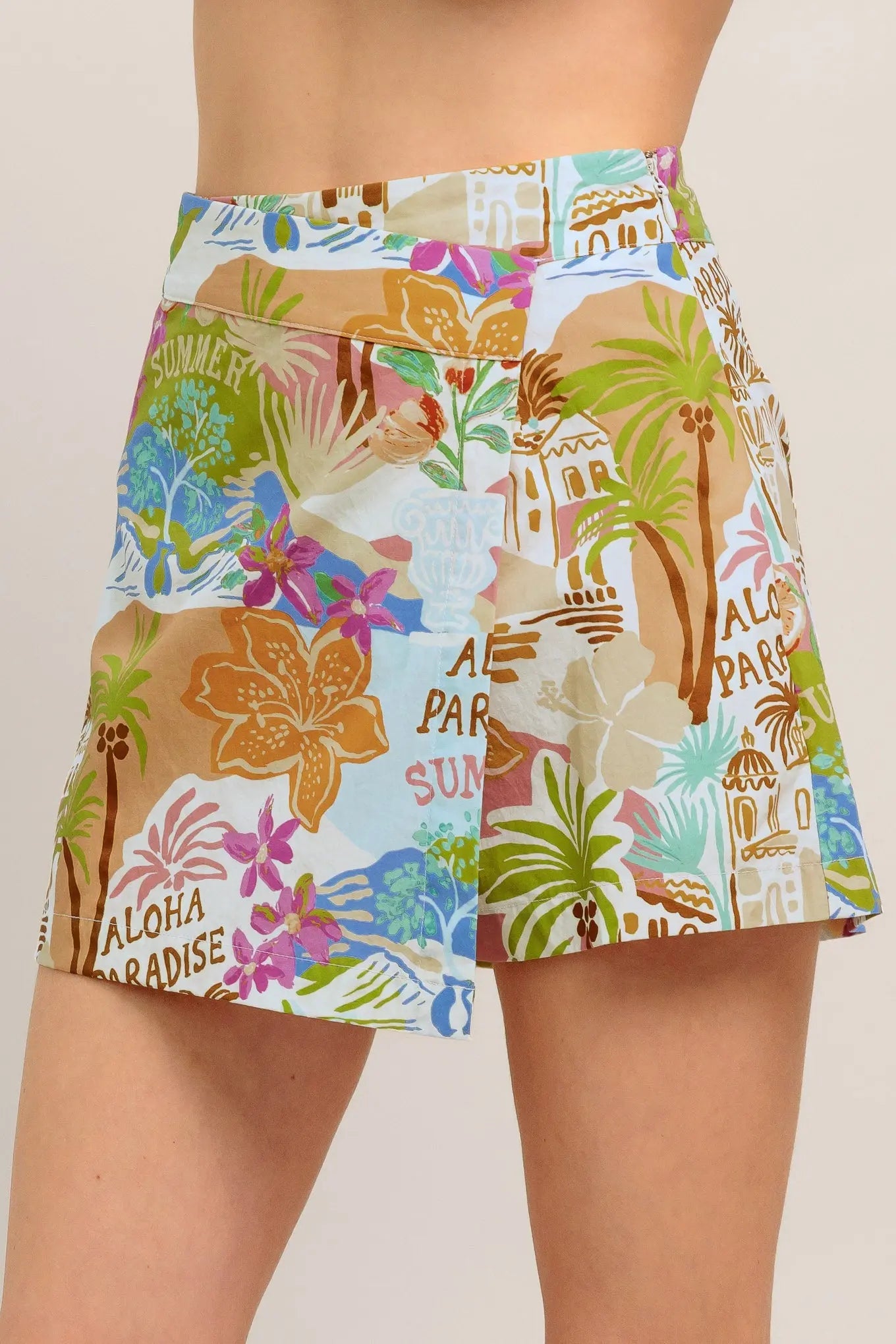 Just Add Sunshine Printed Woven Skort With Side Zipper Closure Cotton Flying Tomato