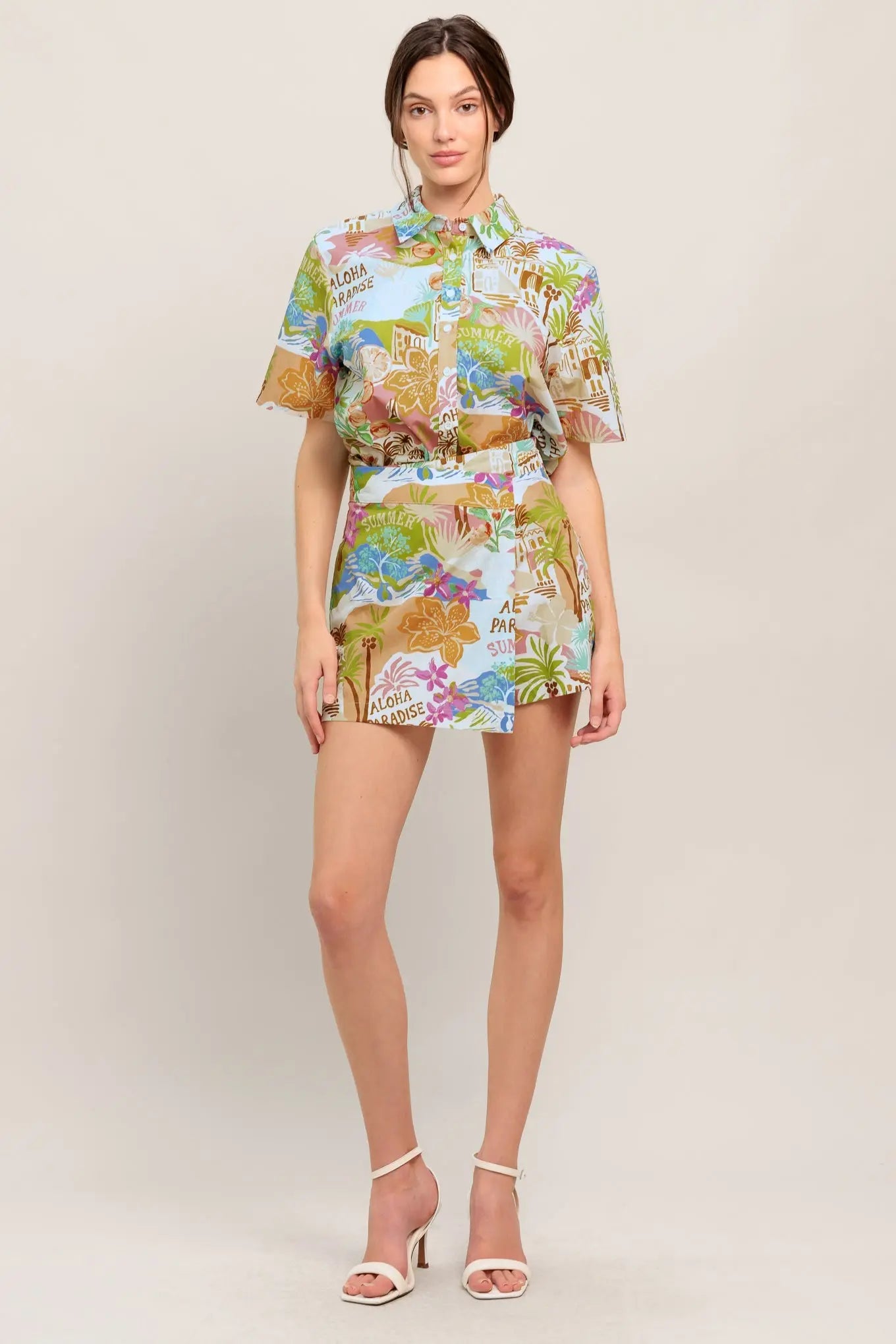 Just Add Sunshine Printed Woven Skort With Side Zipper Closure Cotton Flying Tomato