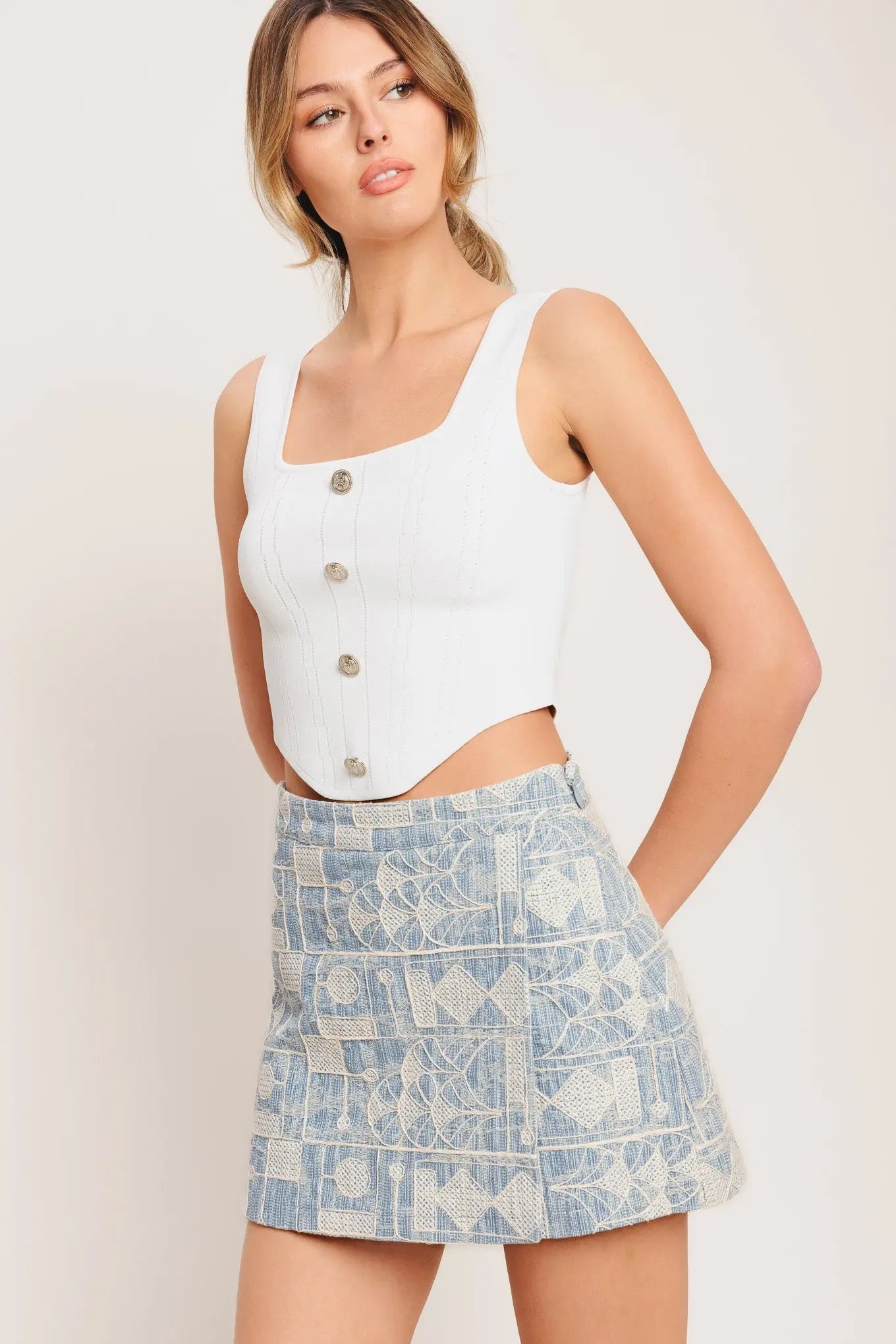 Artisan Grid Woven Skort With Embroidered Detail And Side Zip Flying Tomato