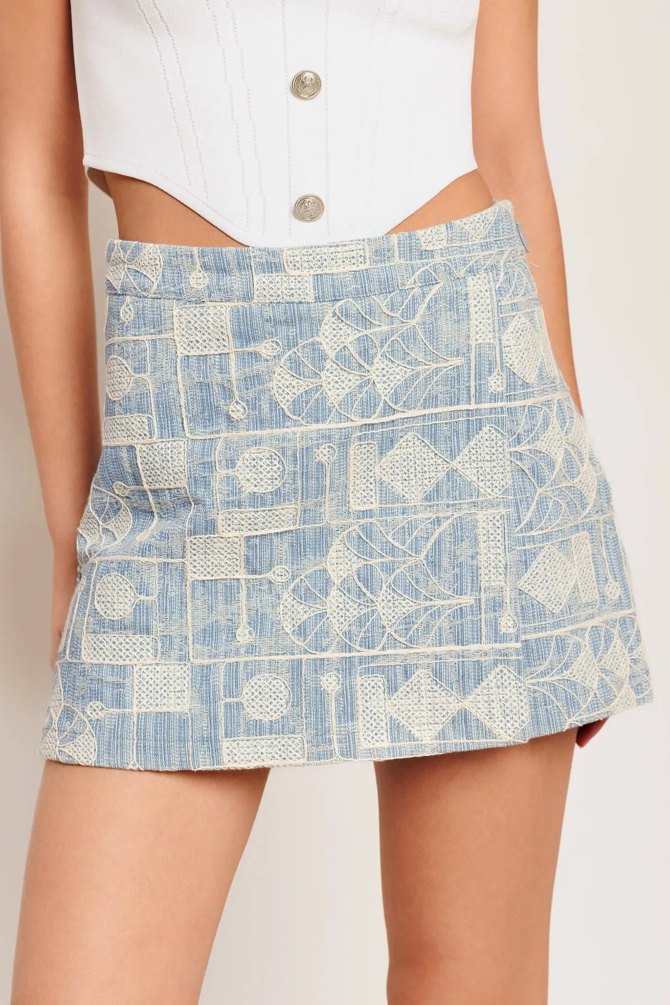 Artisan Grid Woven Skort With Embroidered Detail And Side Zip Flying Tomato