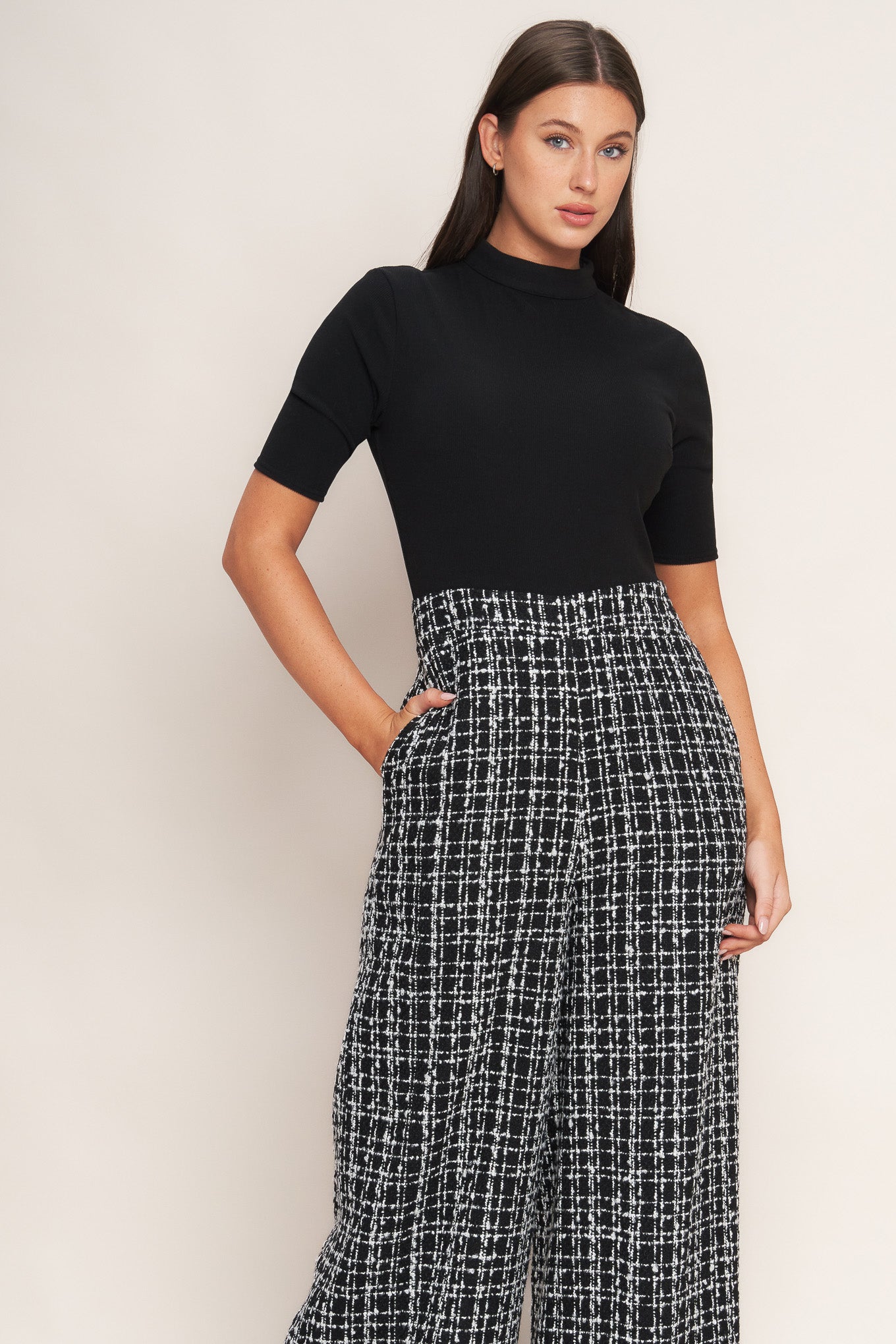 ÉCHEC PARISIEN KNIT TOP AND TWEED PANT JUMPSUIT Flying Tomato