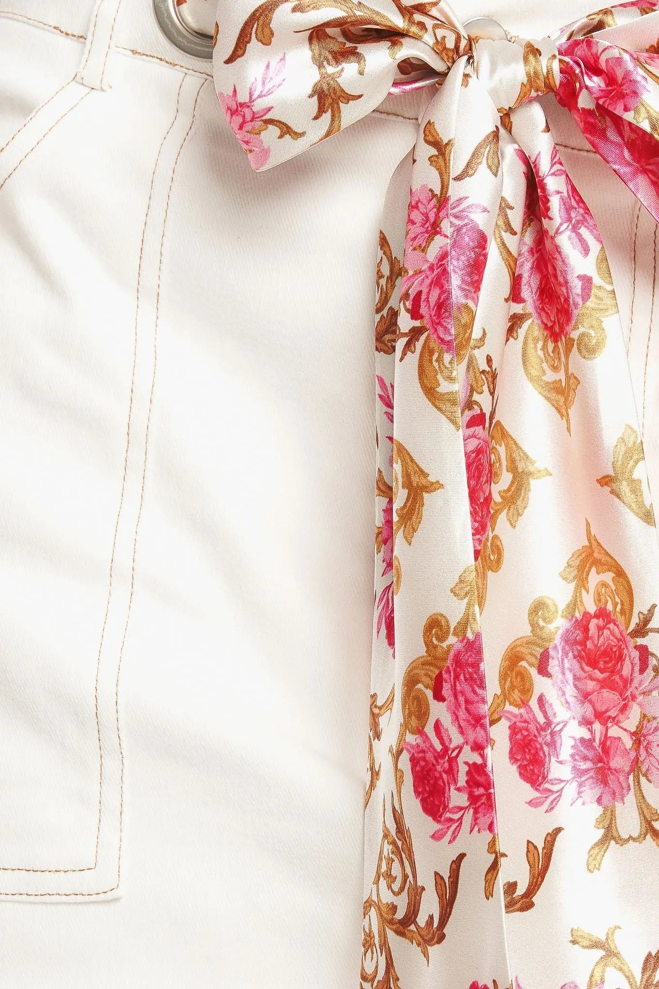 Solid Woven Skort With Front Closure Side Pocket Grommet And Printed Sash Tie Flying Tomato