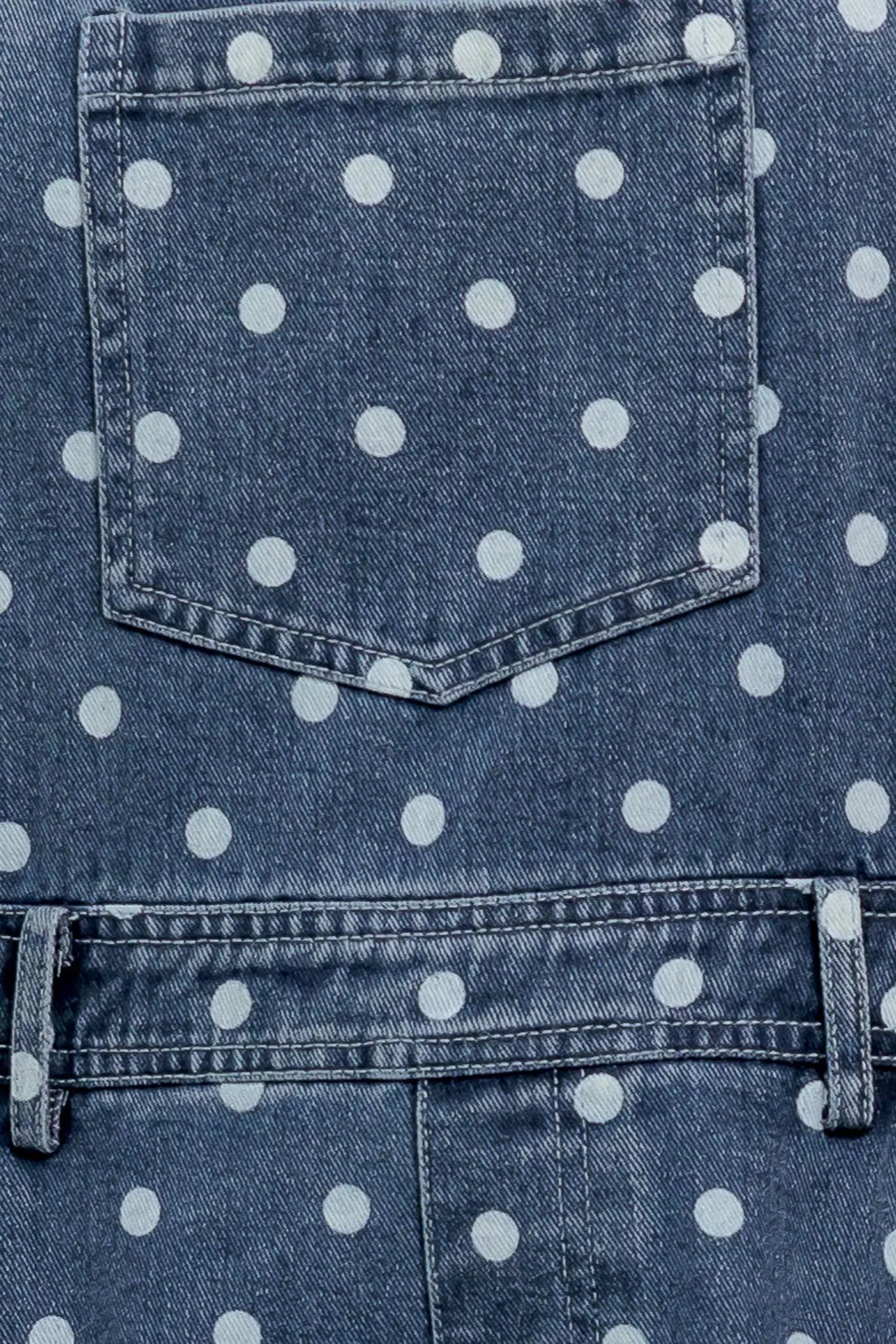 Polka Dot Denim Jumpsuit Overalls With Wide Leg Pockets Flying Tomato