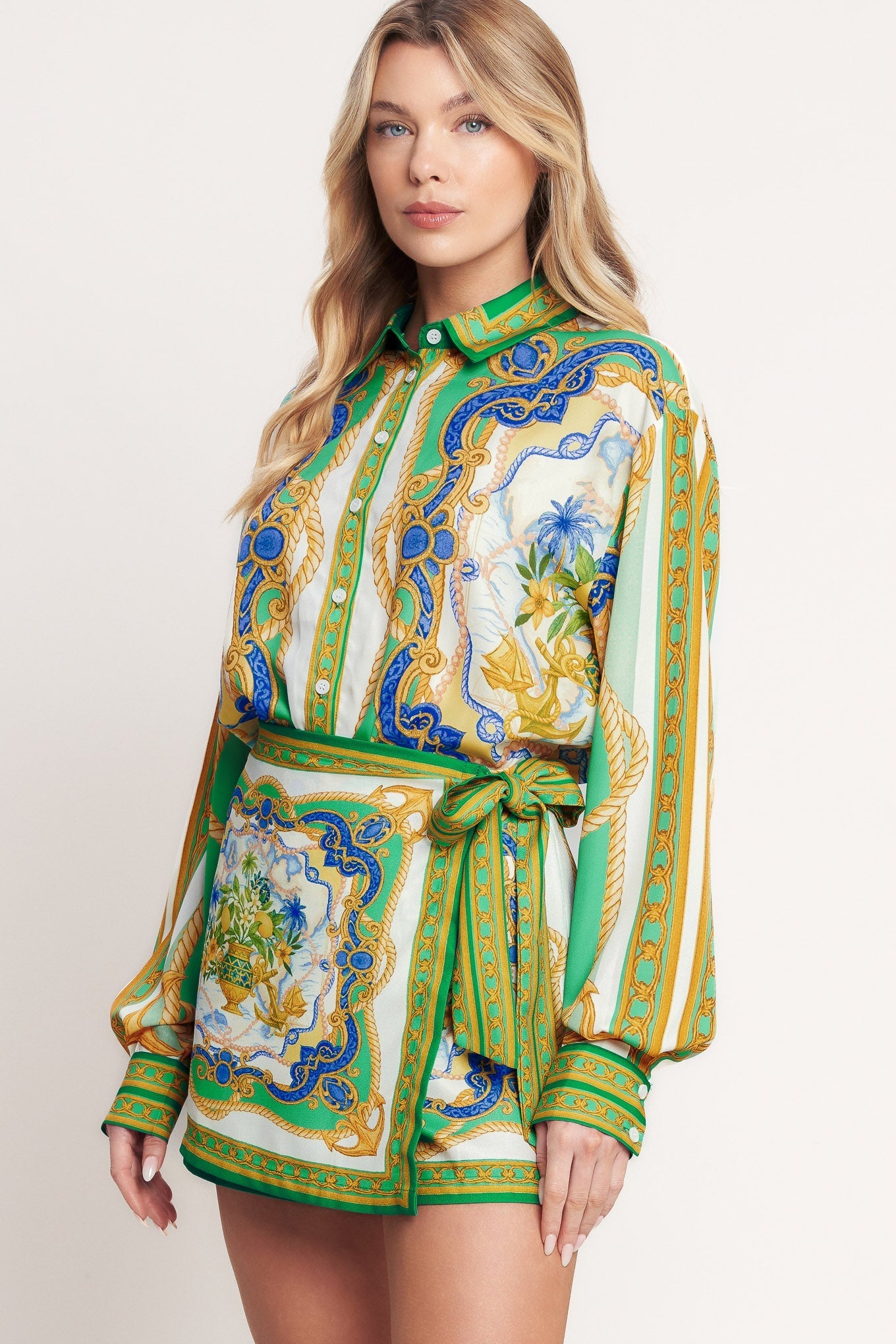 Vintage Heiress Printed Woven Skort With Side Tie And Back Zipper Flying Tomato