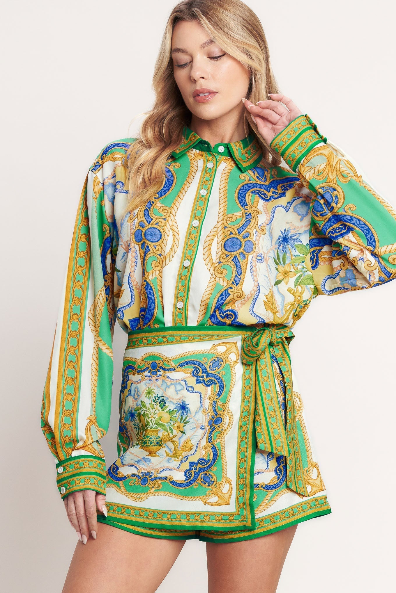 Vintage Heiress Printed Woven Skort With Side Tie And Back Zipper Flying Tomato