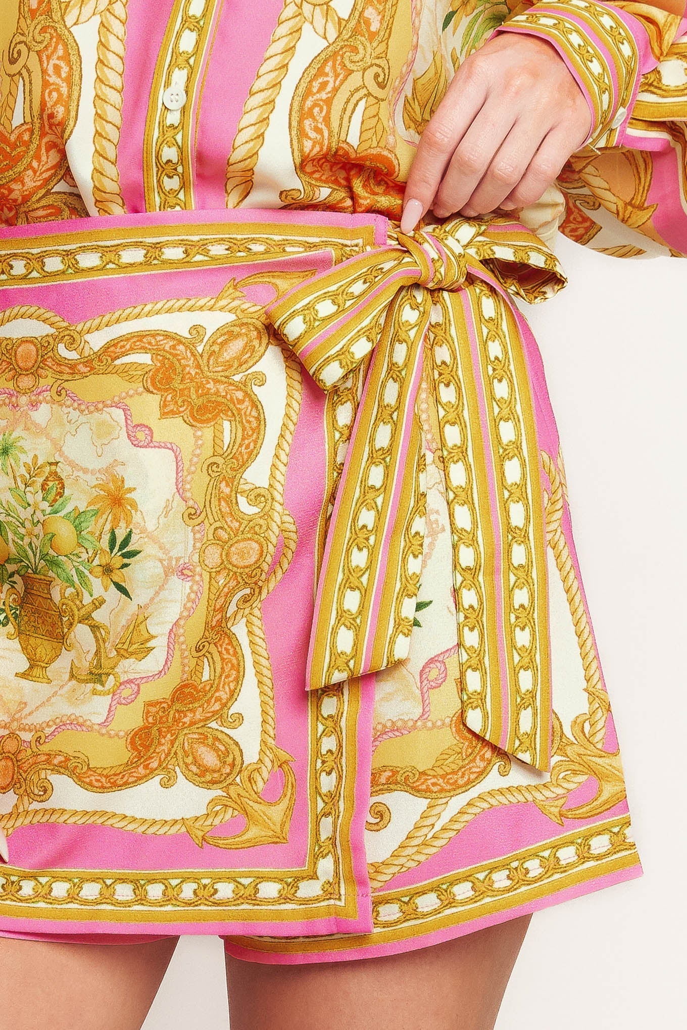 Vintage Heiress Printed Woven Skort With Side Tie And Back Zipper Flying Tomato