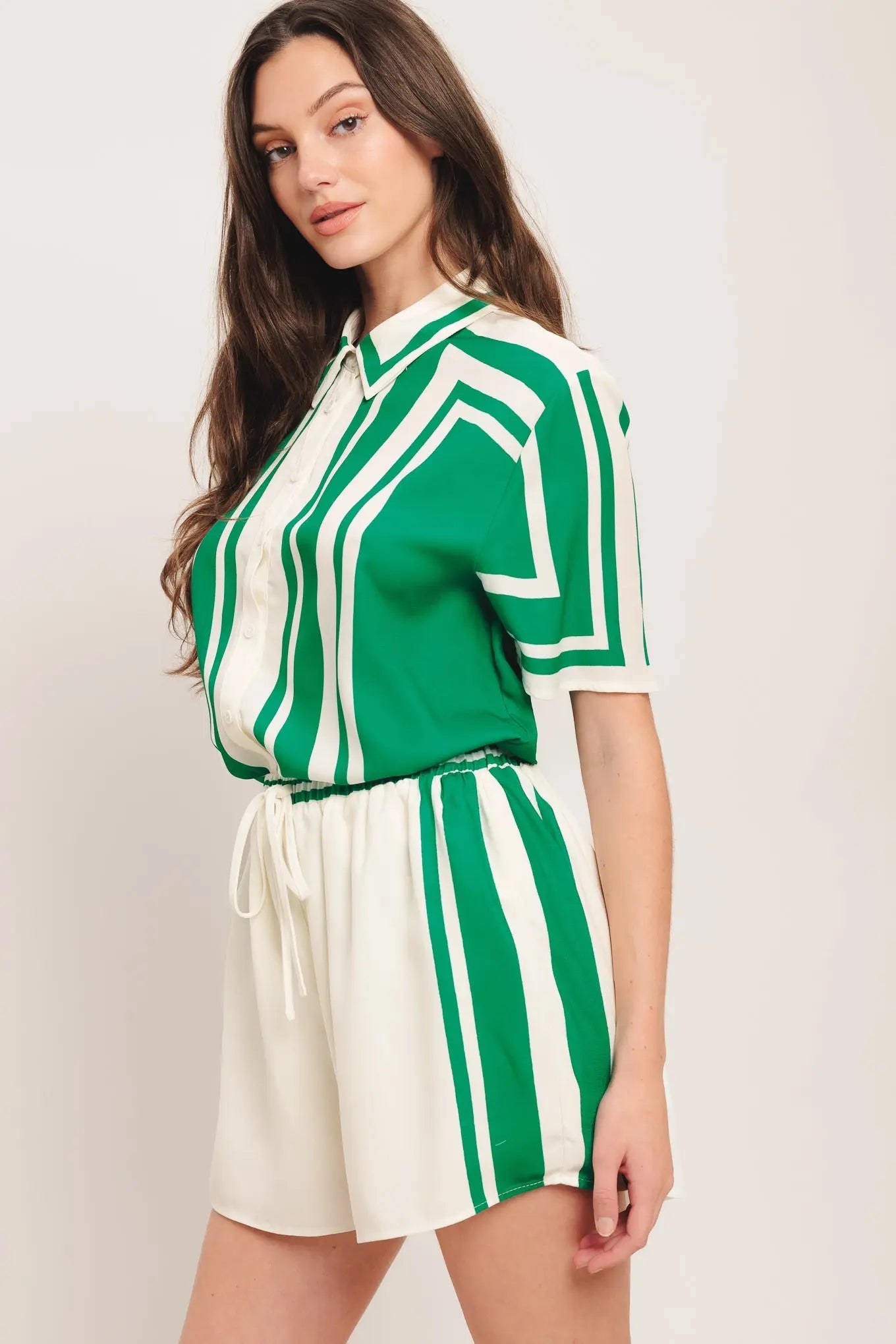 Riviera Stripe Woven Short With Elastic Waist And Tie Flying Tomato