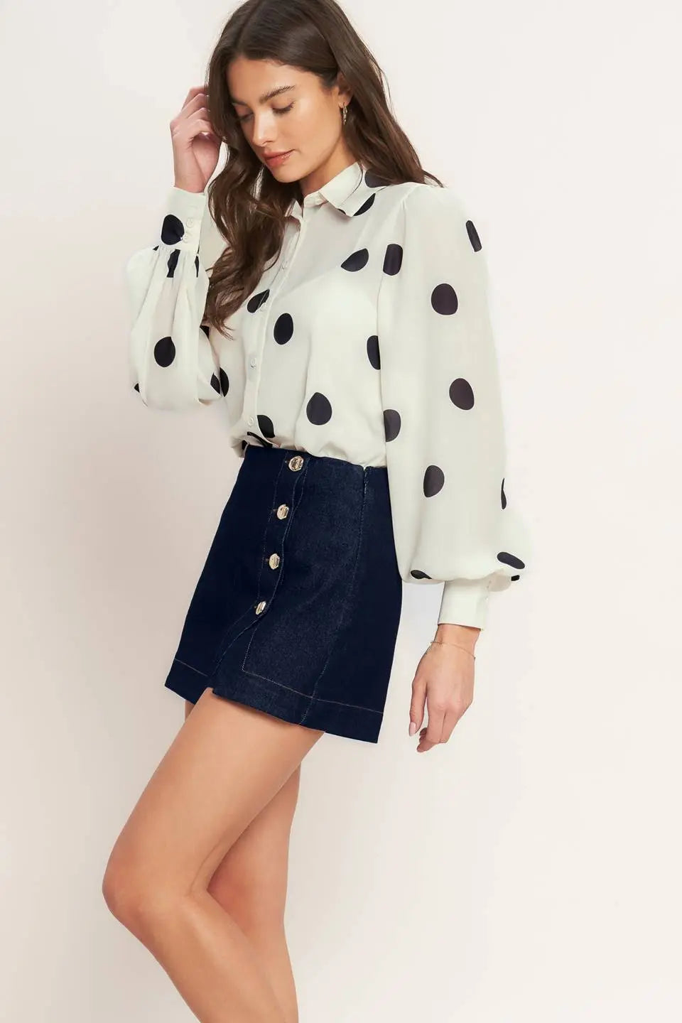 Modern Feminine Denim Skort With Front Button Detail And Side Zipper Flying Tomato