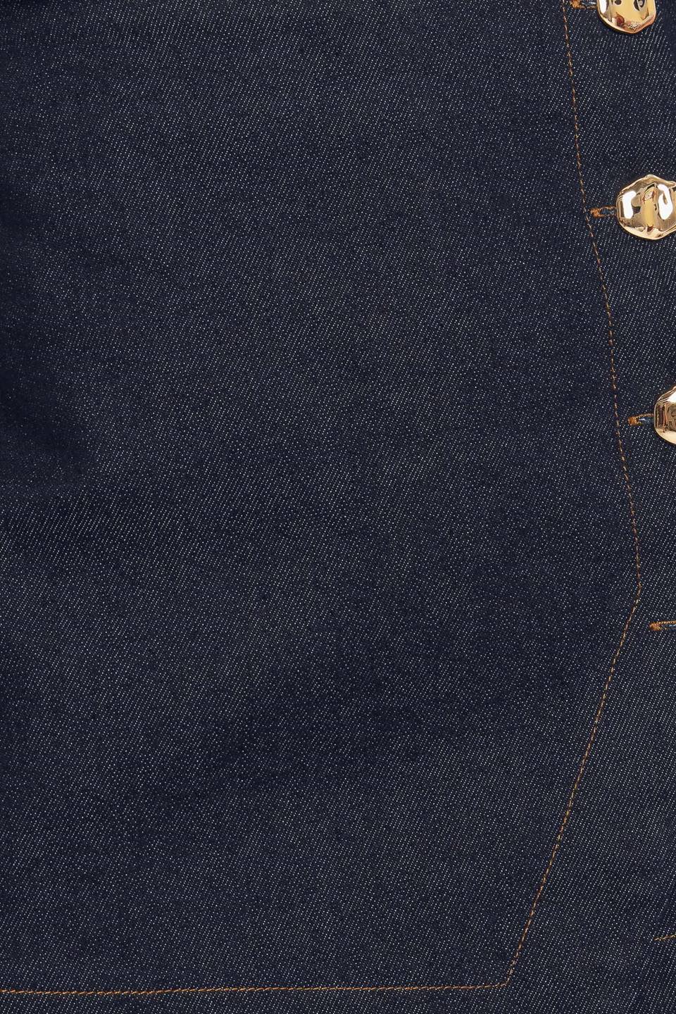 Modern Feminine Denim Skort With Front Button Detail And Side Zipper Flying Tomato