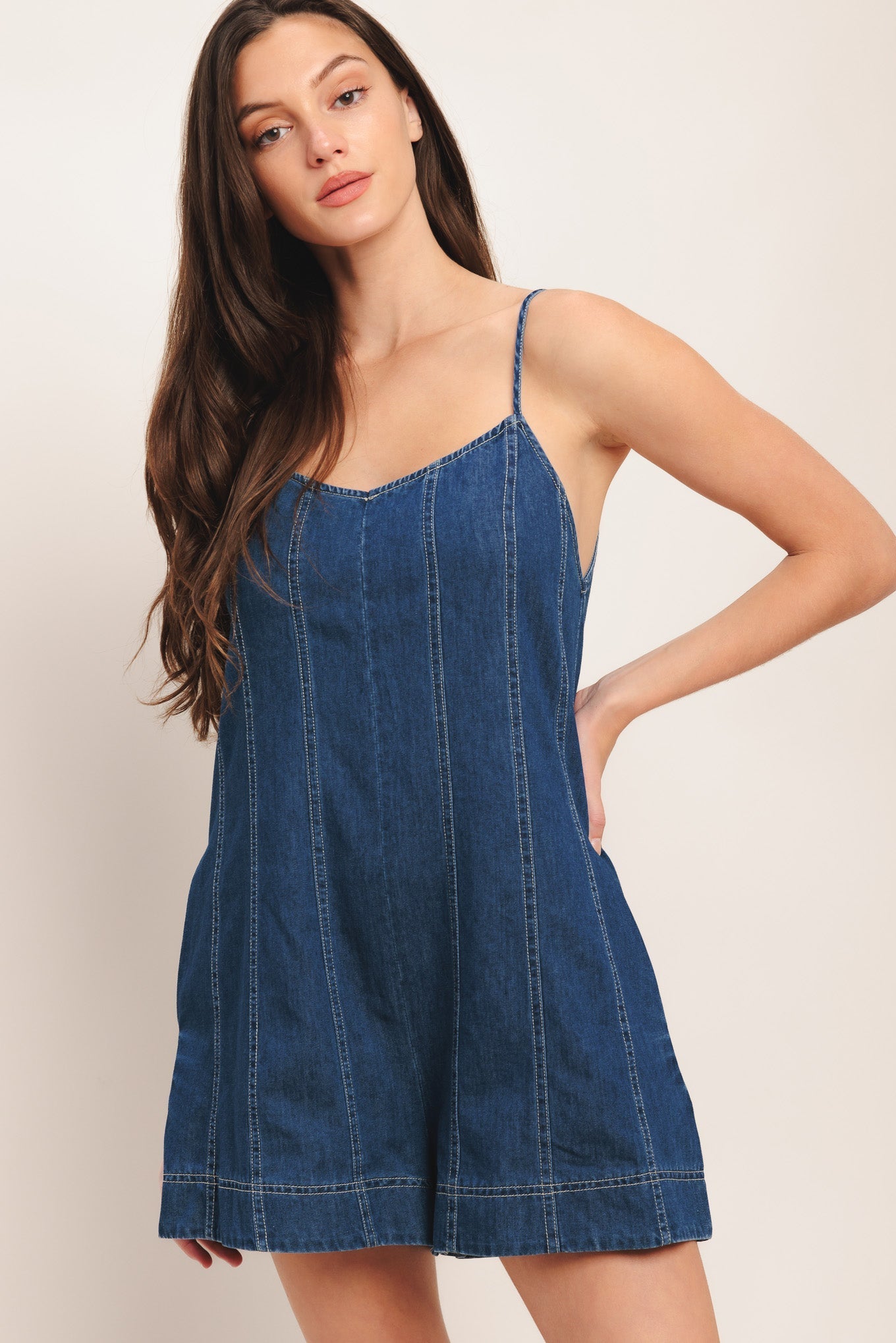 Frontier Flirt Lightweight Denim Romper With Back Tie And Pockets Flying Tomato