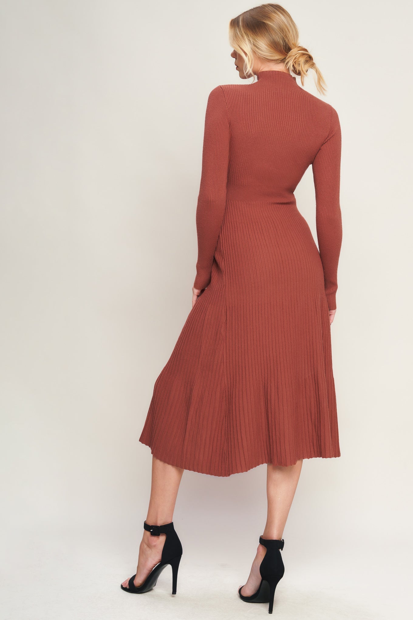 Stolen Kisses Sweater Midi Dress Knit High Neckline Long Sleeve With A Line Silhouette For Day Or Evening Wear