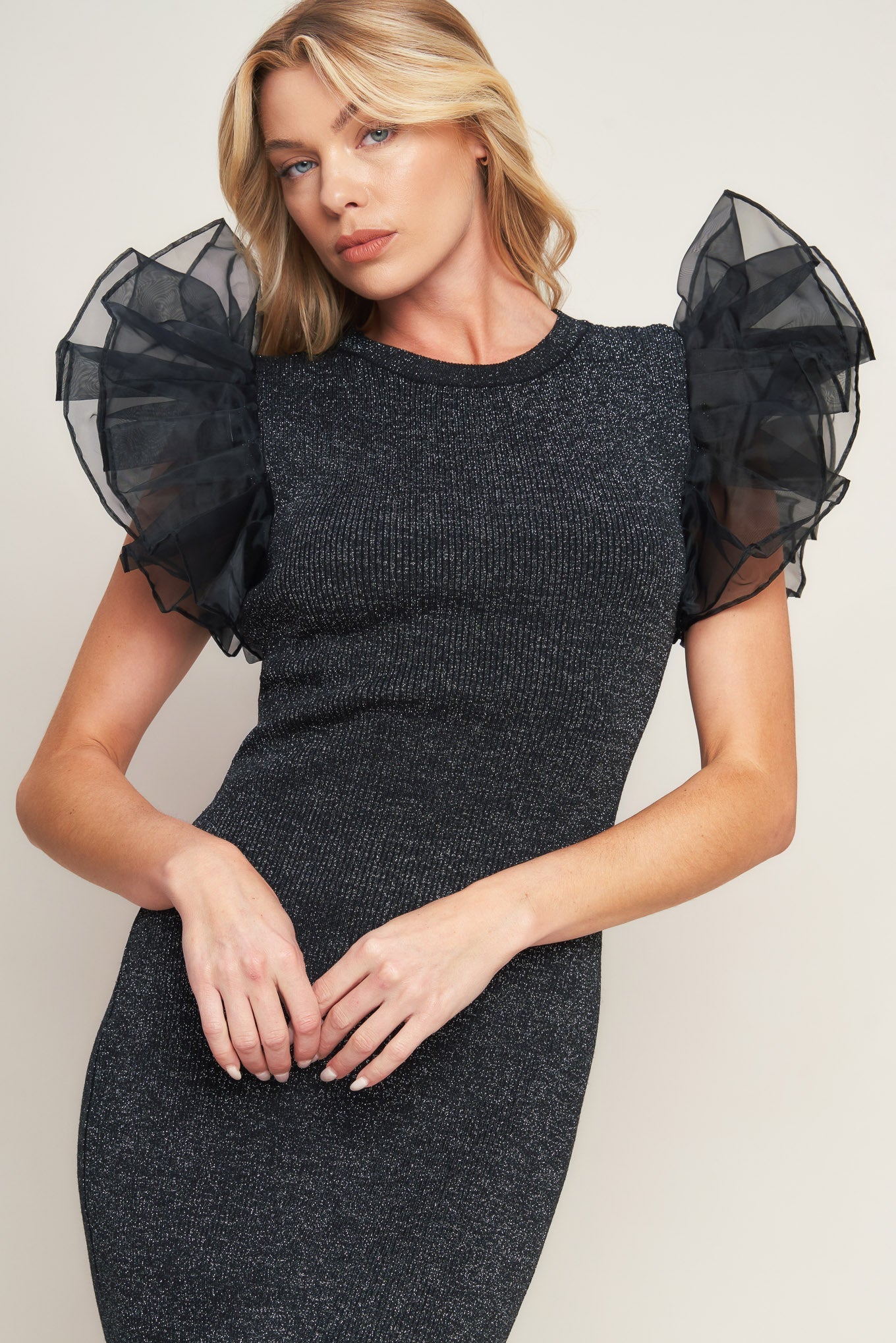 VOLUMINOUS POWER METALLIC MIDI DRESS Flying Tomato