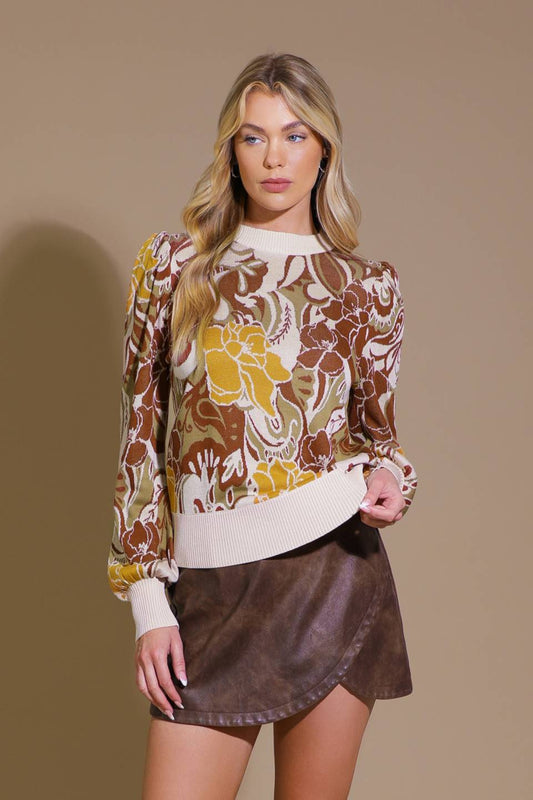 KEEPING TABS JACQUARD PULLOVER SWEATER TOP Flying Tomato