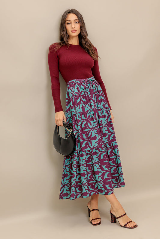 SANGRIA BLOOM WOVEN MIDI DRESS Flying Tomato
