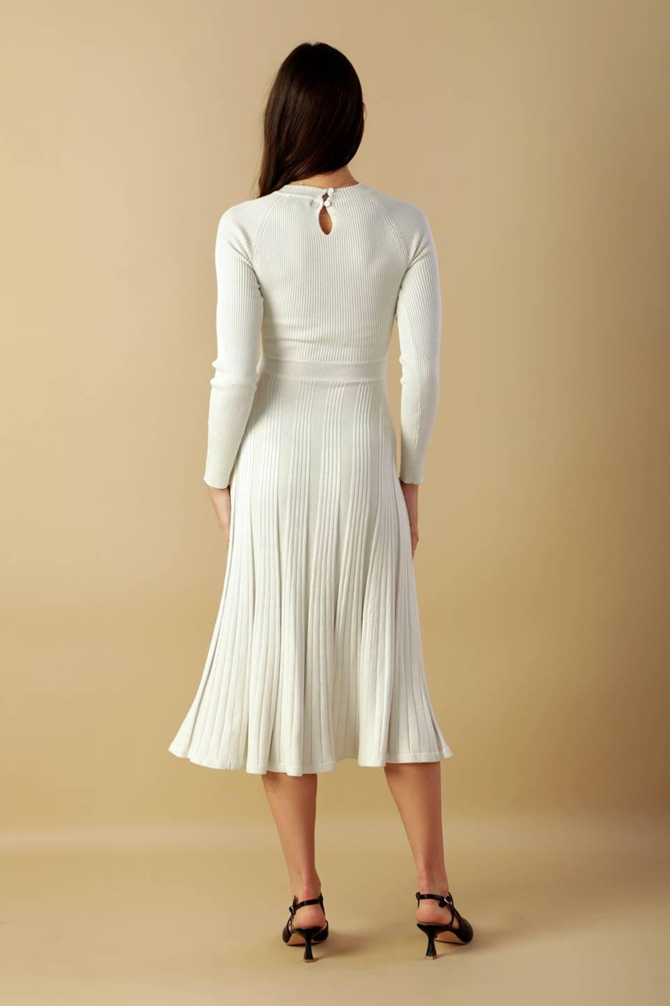 Close-up of the Flying Tomato High Standards Sweater Midi Dress, highlighting its luxurious soft knit fabric and detailed stitching.