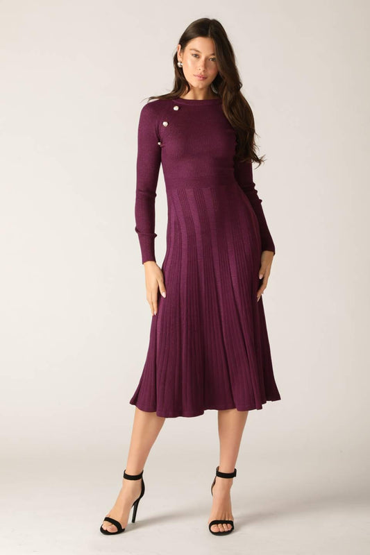 Flying Tomato High Standards Sweater Midi Dress, a full-length view of the elegant, comfortable knit midi dress.
