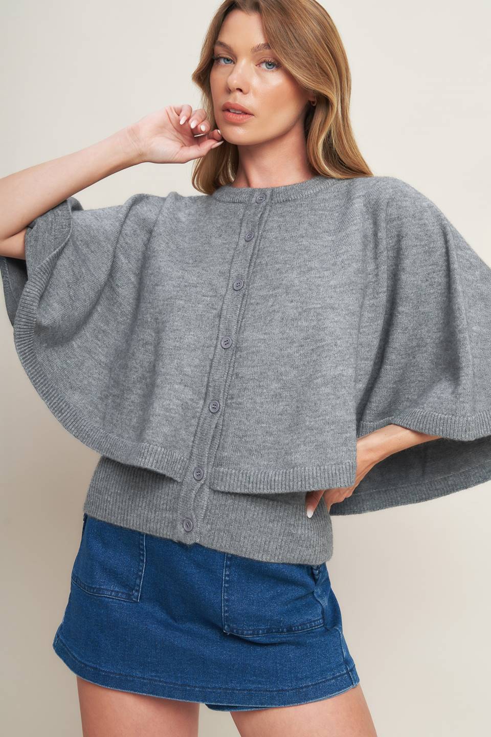 MISTY SHAWL CAPELET SWEATER Flying Tomato