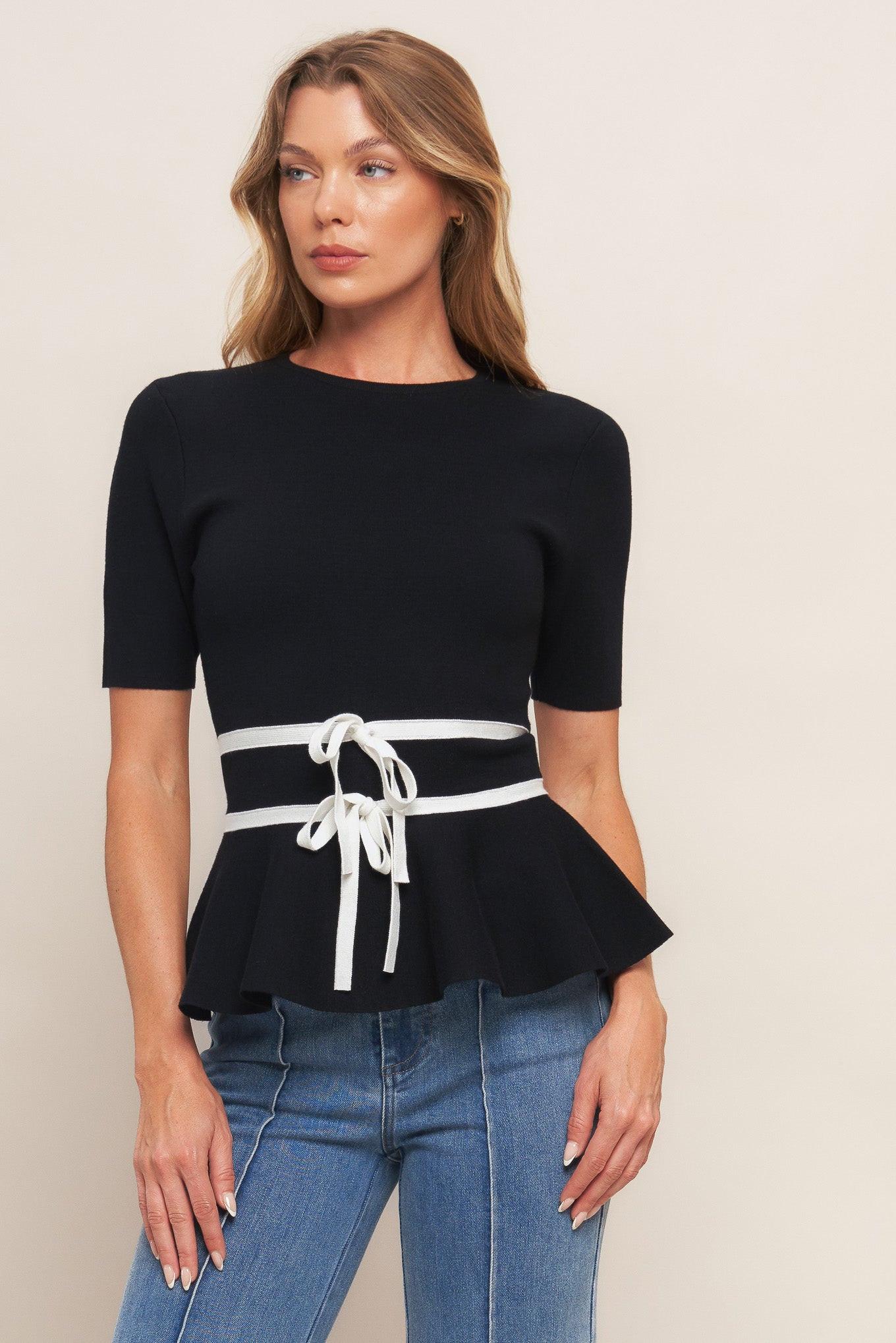 Flying Tomato SUNLIT GROVE BLACK SWEATER KNIT TOP, a stylish and comfortable black knitwear piece for quality-conscious shopp