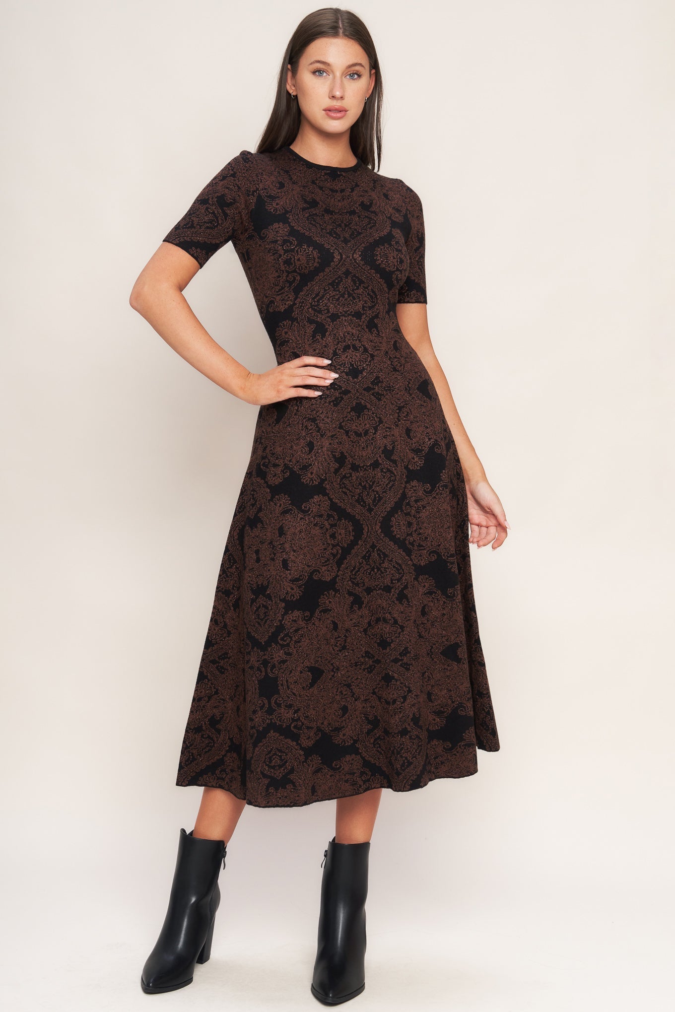Gothic Muse Jacquard Sweater Midi Dress Back Neck Zipper Flying Tomato