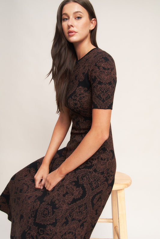 Gothic Muse Jacquard Sweater Midi Dress Back Neck Zipper Flying Tomato