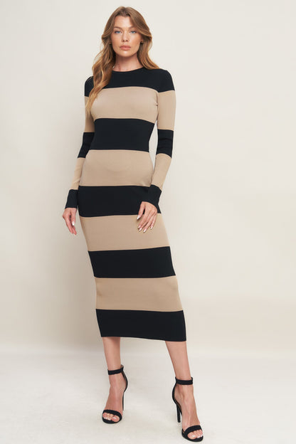 MODERN ATTITUDE STRIIP SWEATER MIDI DRESS