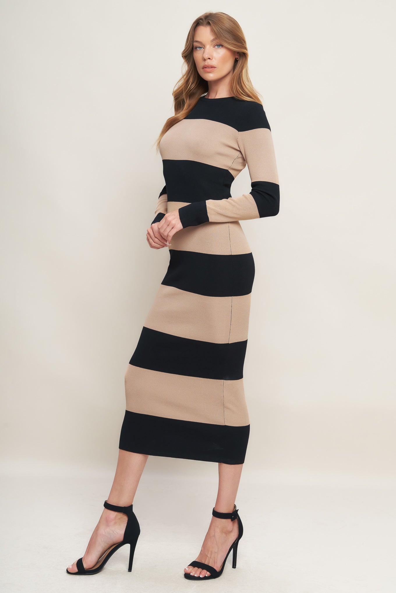 MODERN ATTITUDE STRIIP SWEATER MIDI DRESS Flying Tomato