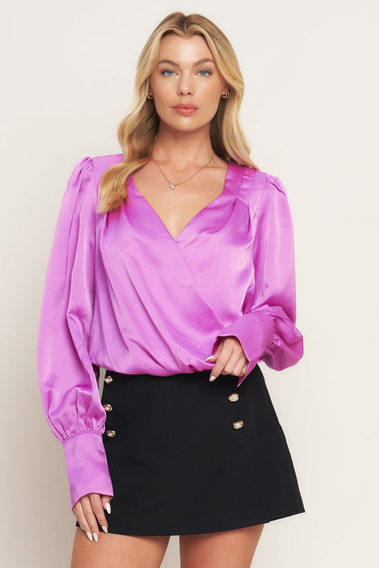 Modern Muse Orchid Woven Top With Surplice Neckline Flying Tomato